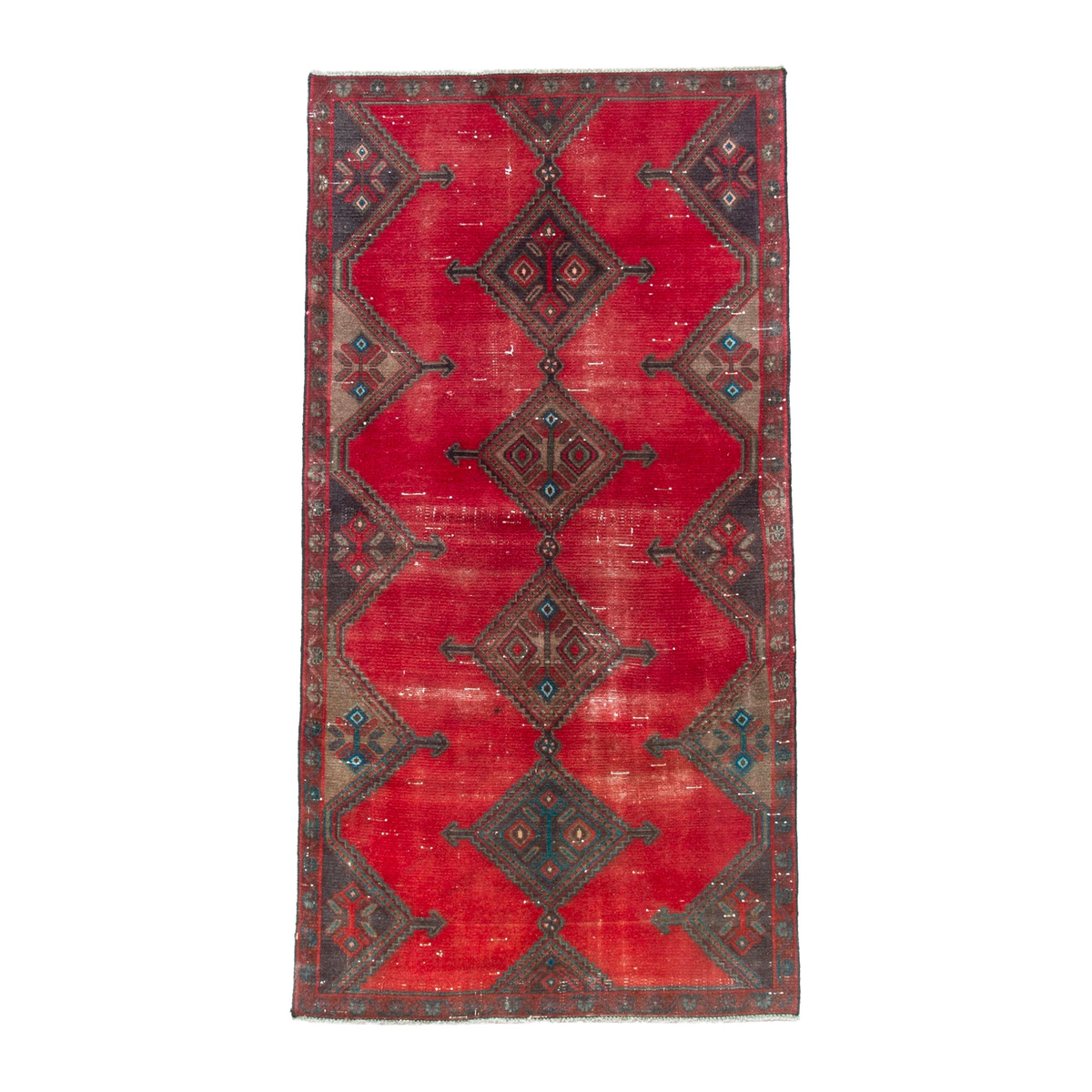 Persian Hamedan area rug in deep red and dark brown, 3'11" x 7'3"