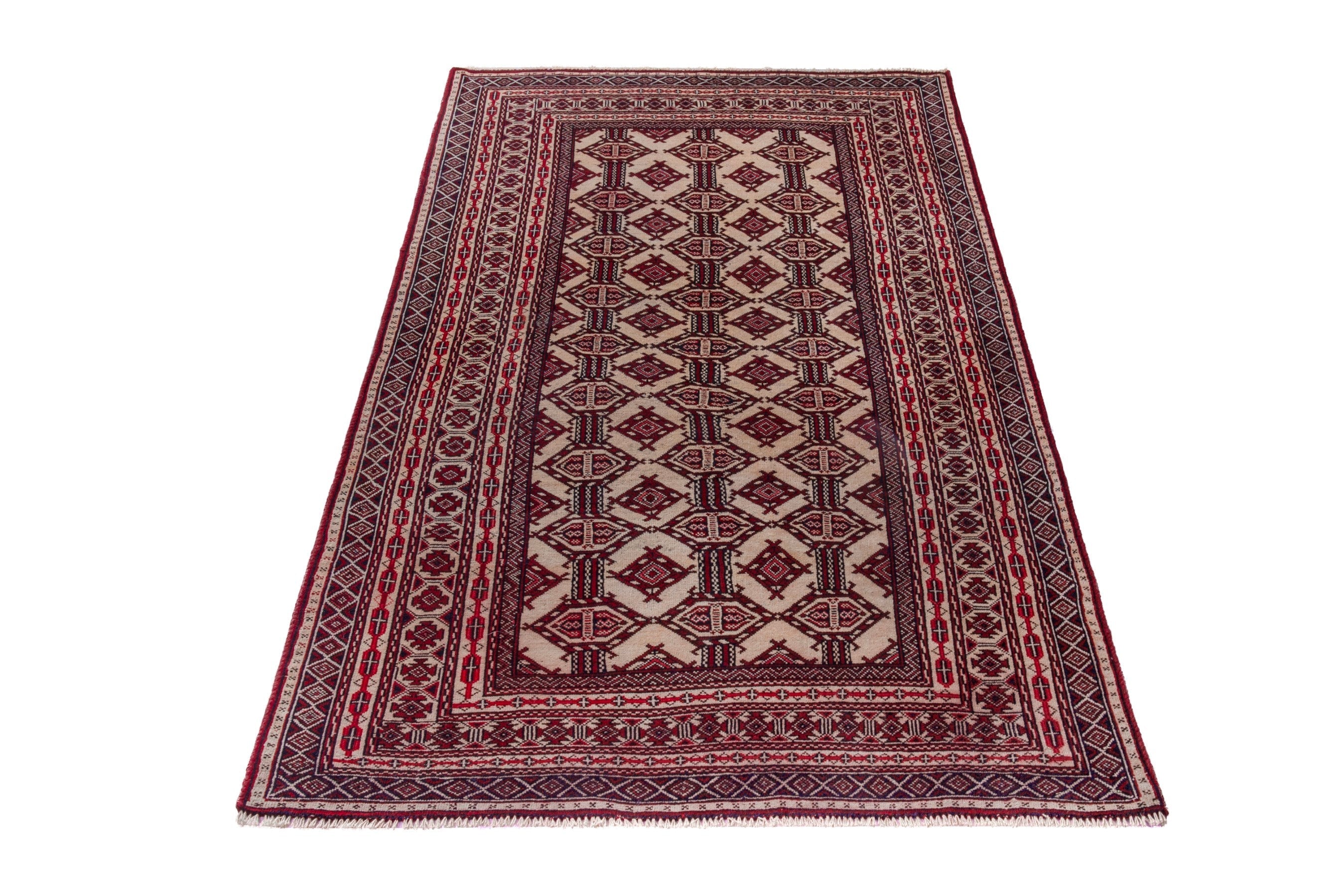 Persian Baluch accent rug in cream and burgundy, view 2 of 19