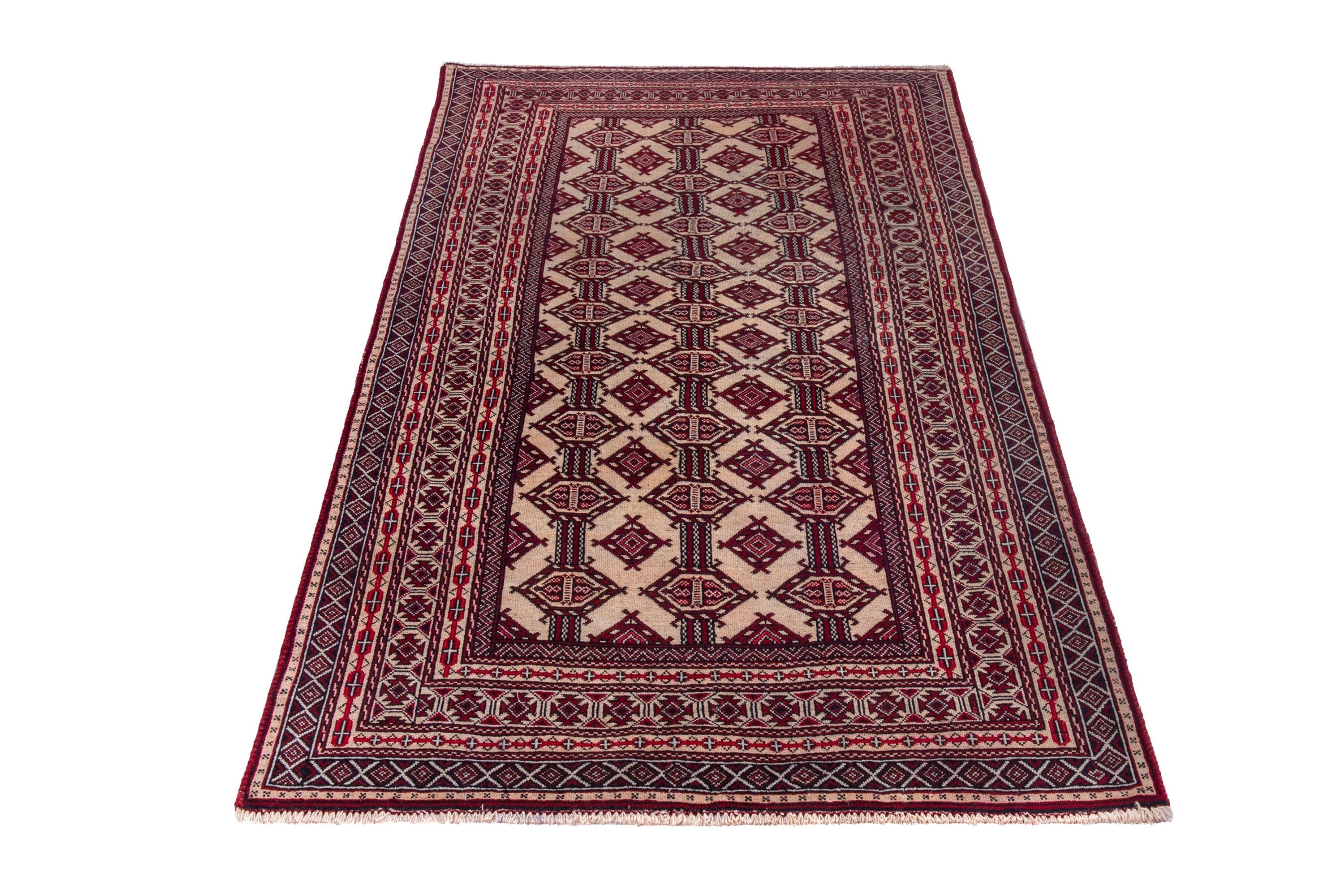 Persian Baluch accent rug in cream and burgundy, view 3 of 19