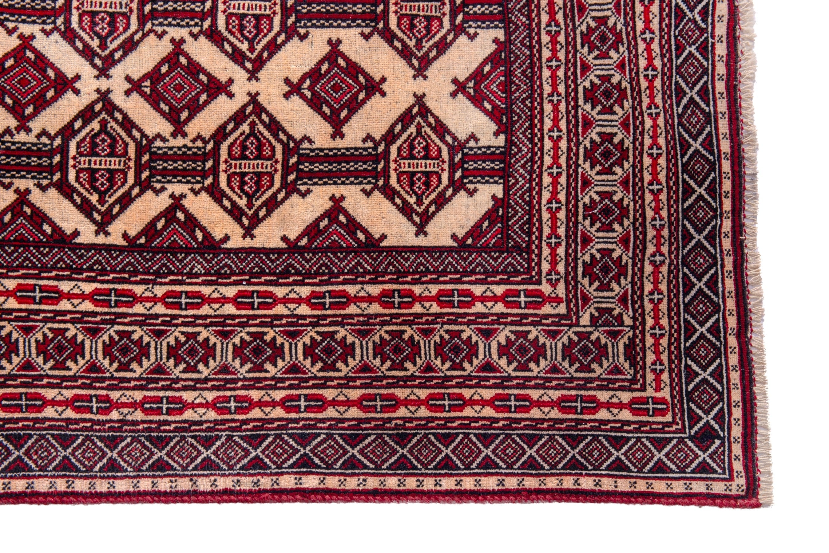 Persian Baluch accent rug in cream and burgundy, view 5 of 19