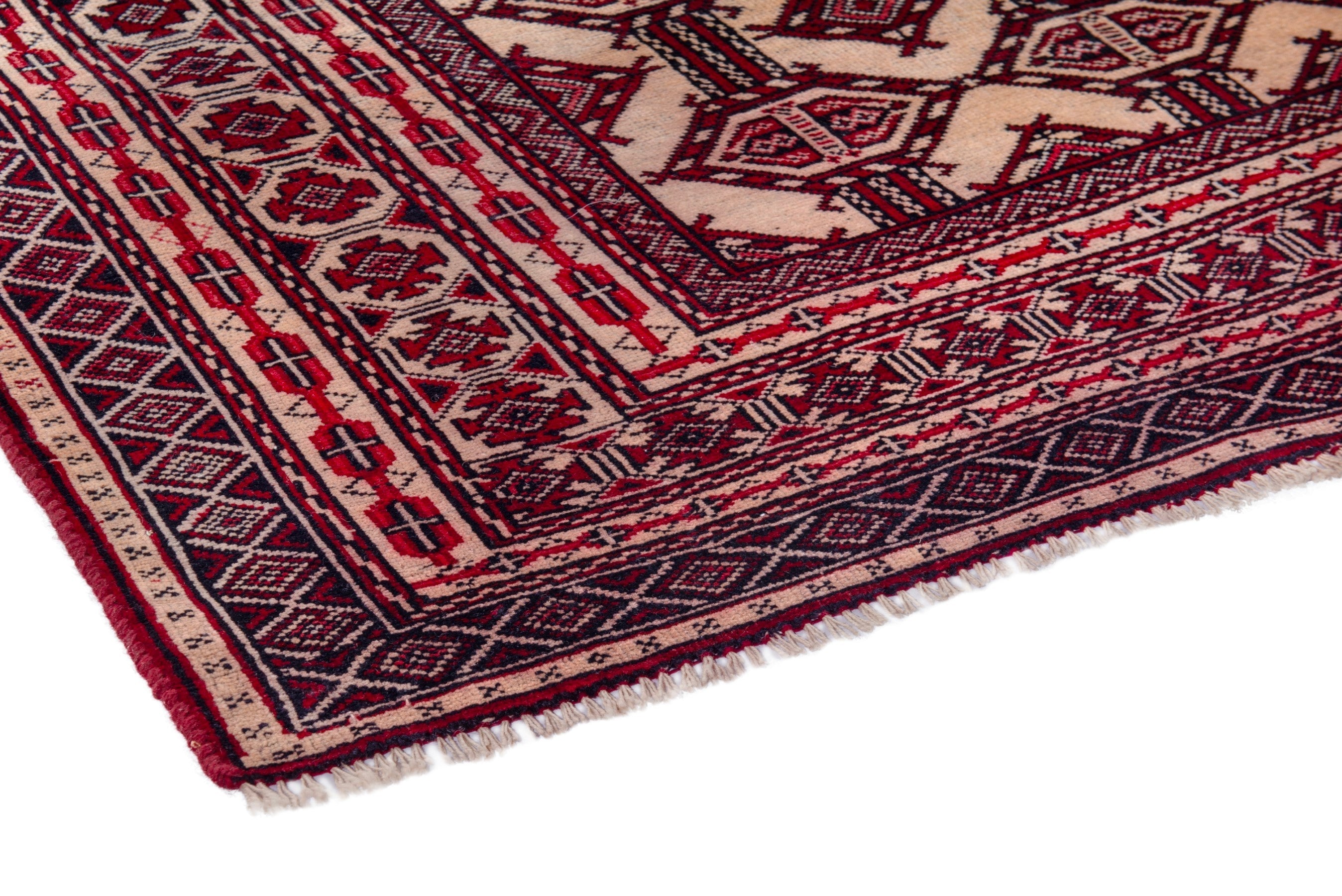 Persian Baluch accent rug in cream and burgundy, view 4 of 19