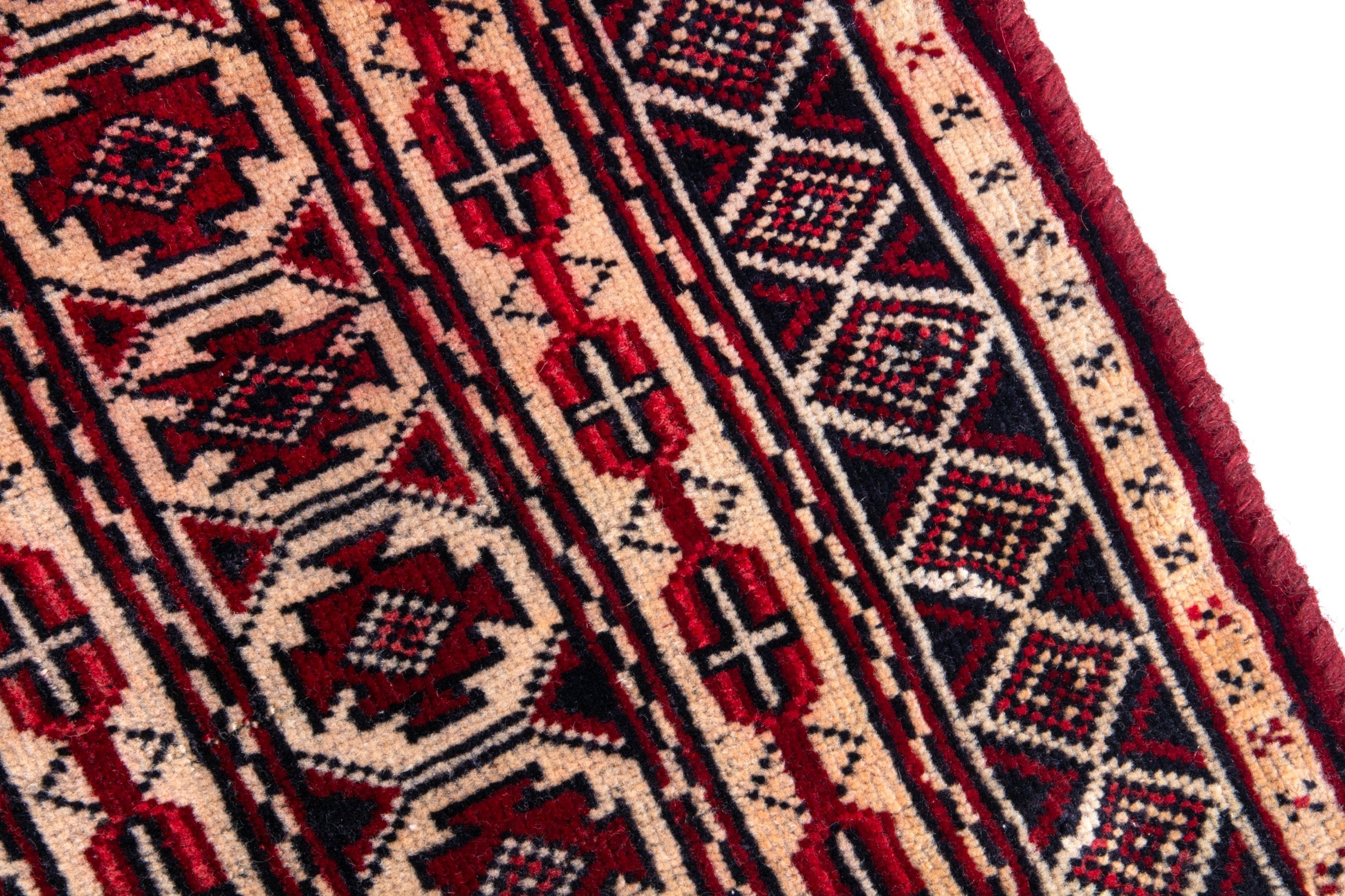 Persian Baluch accent rug in cream and burgundy, view 7 of 19