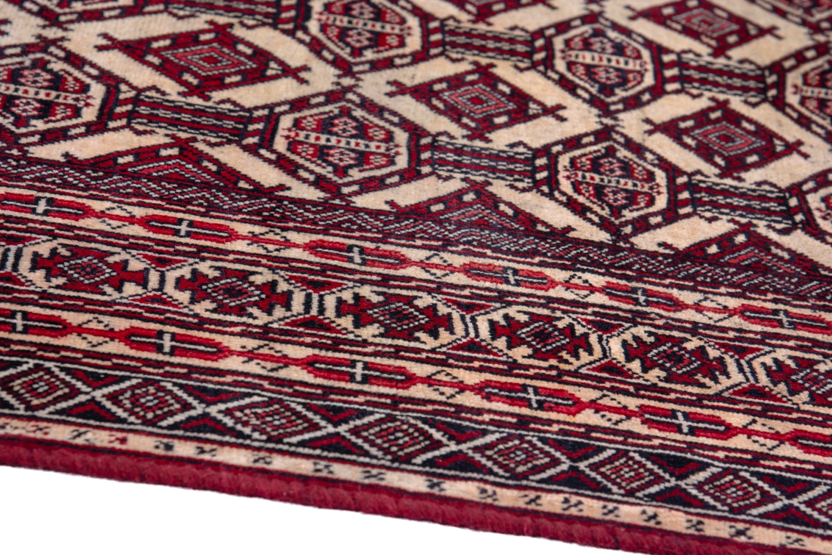 Persian Baluch accent rug in cream and burgundy, view 8 of 19
