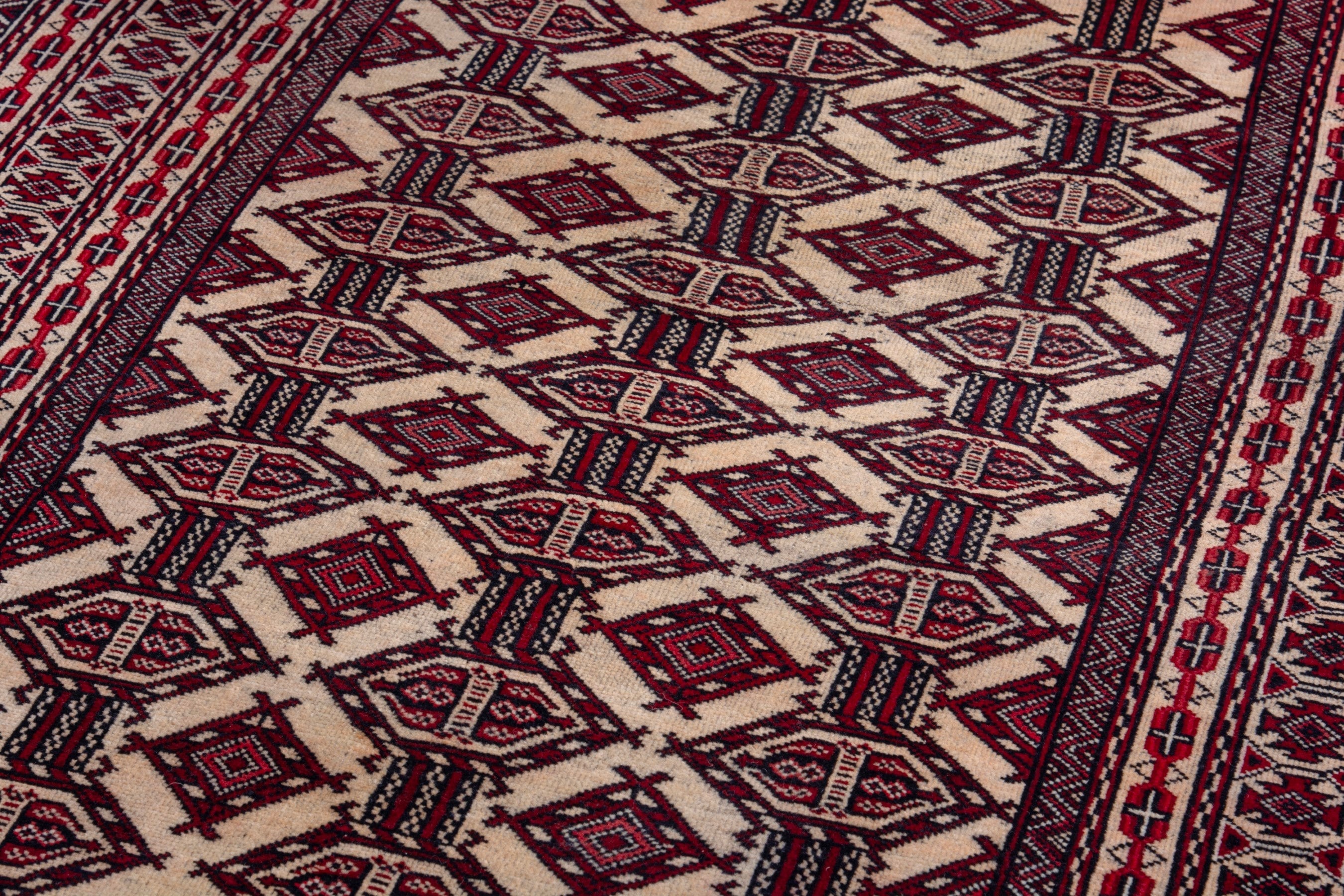 Persian Baluch accent rug in cream and burgundy, view 9 of 19