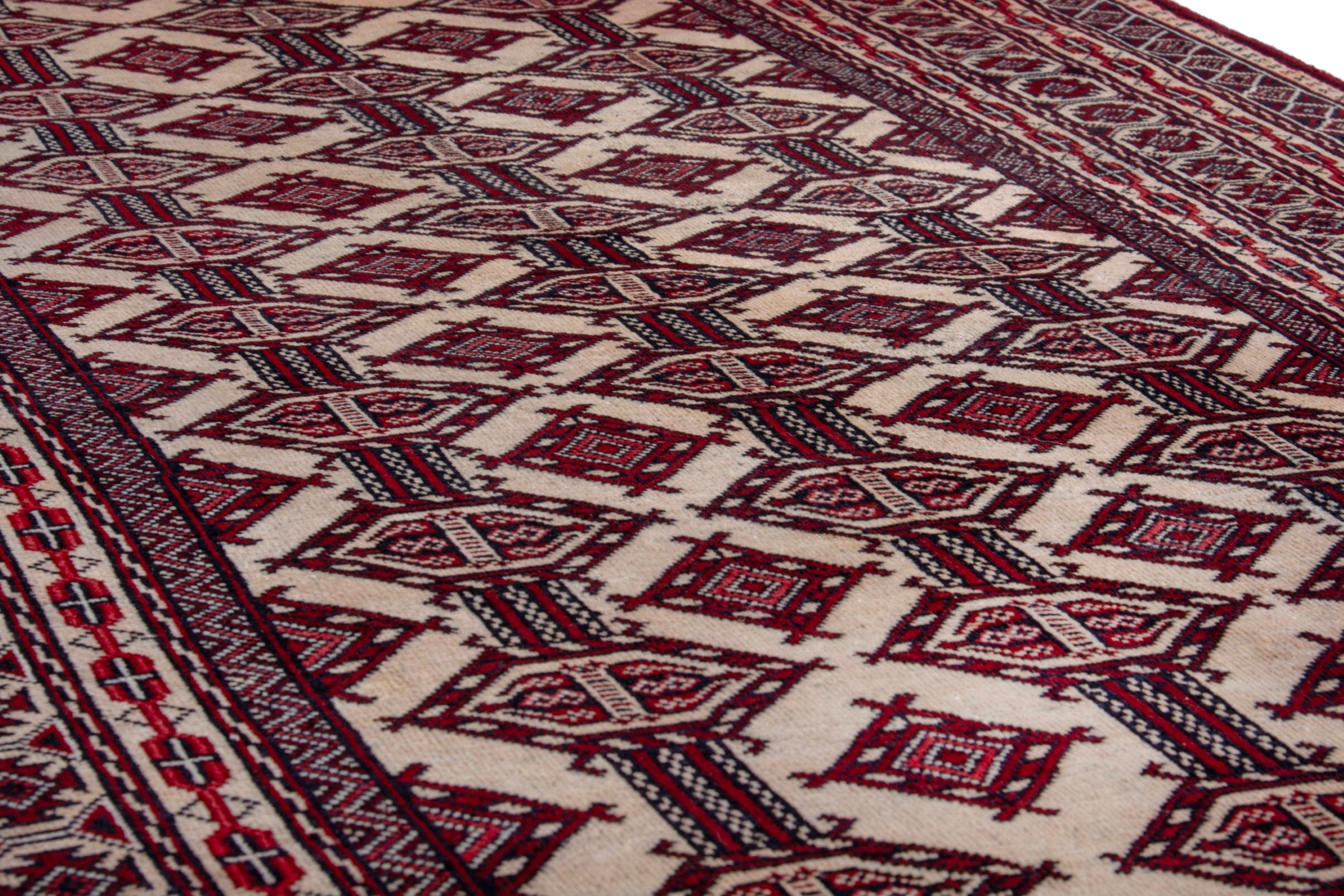 Persian Baluch accent rug in cream and burgundy, view 10 of 19