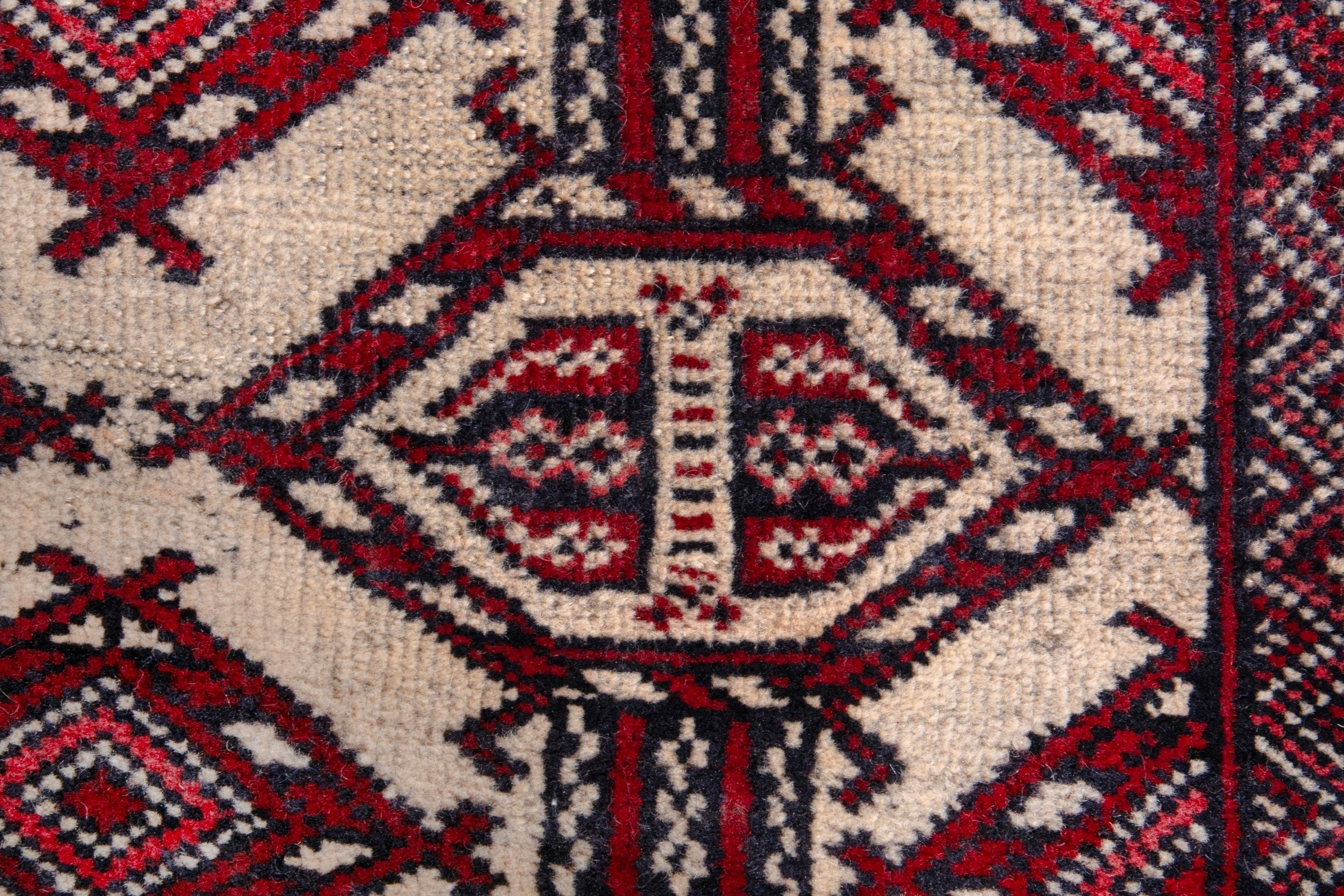 Persian Baluch accent rug in cream and burgundy, view 12 of 19