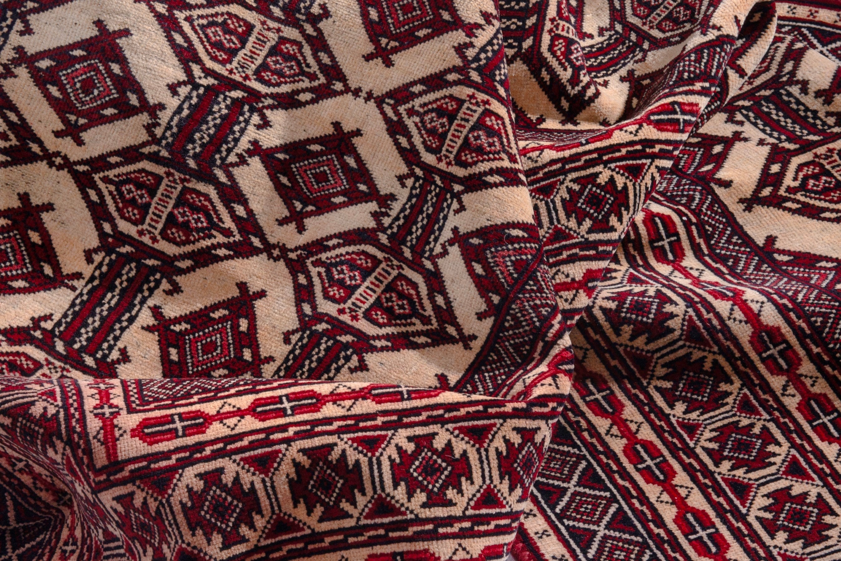 Persian Baluch accent rug in cream and burgundy, view 16 of 19