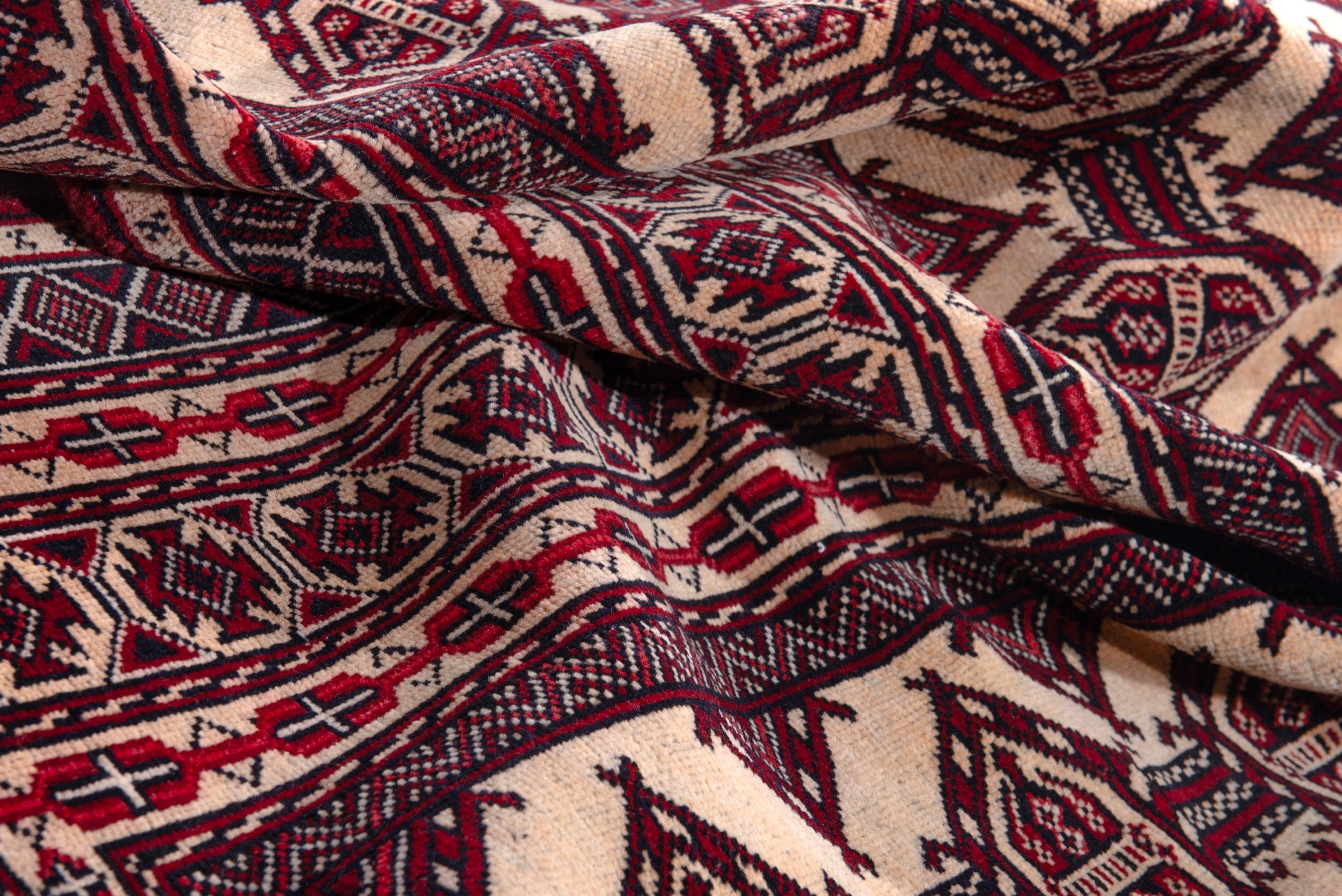 Persian Baluch accent rug in cream and burgundy, view 17 of 19