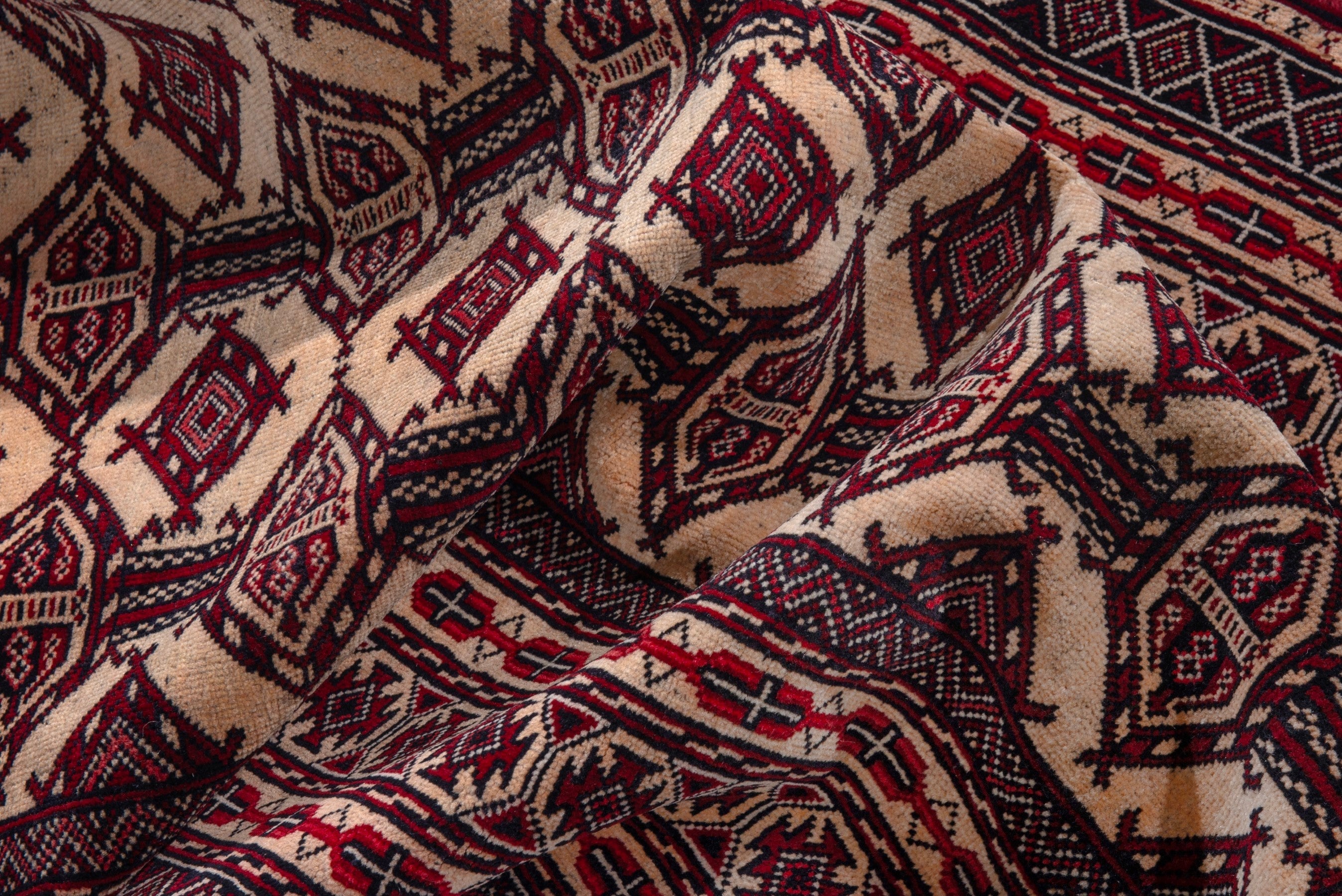 Persian Baluch accent rug in cream and burgundy, view 18 of 19