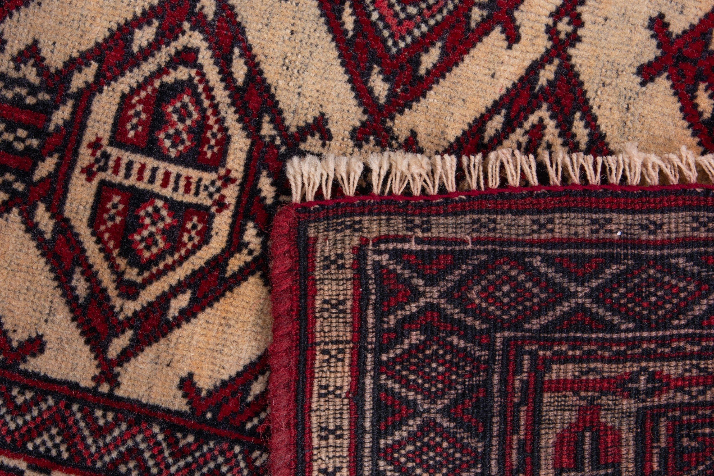 Persian Baluch accent rug in cream and burgundy, view 19 of 19