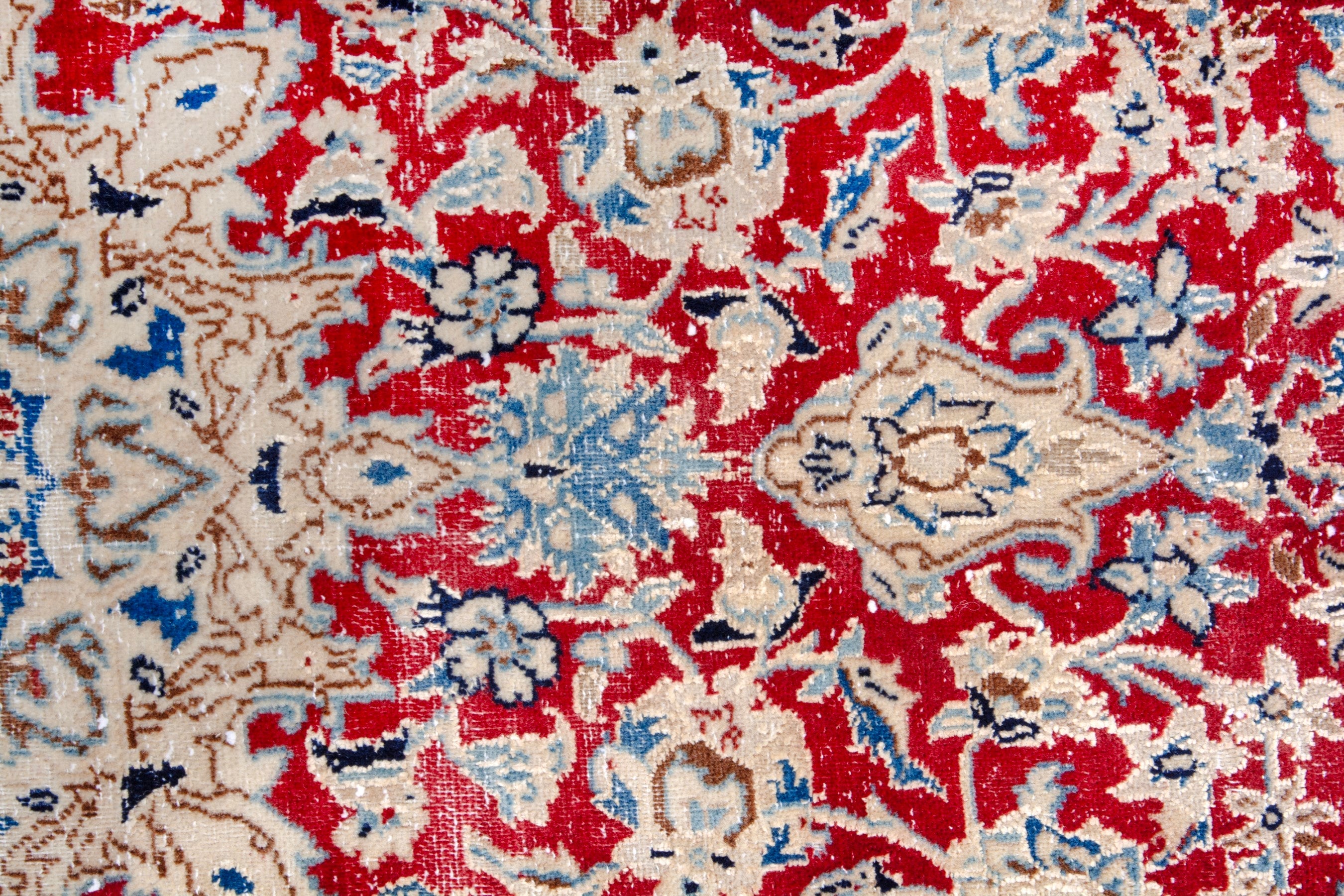 Persian Nain accent rug in deep red and cream, view 11 of 17