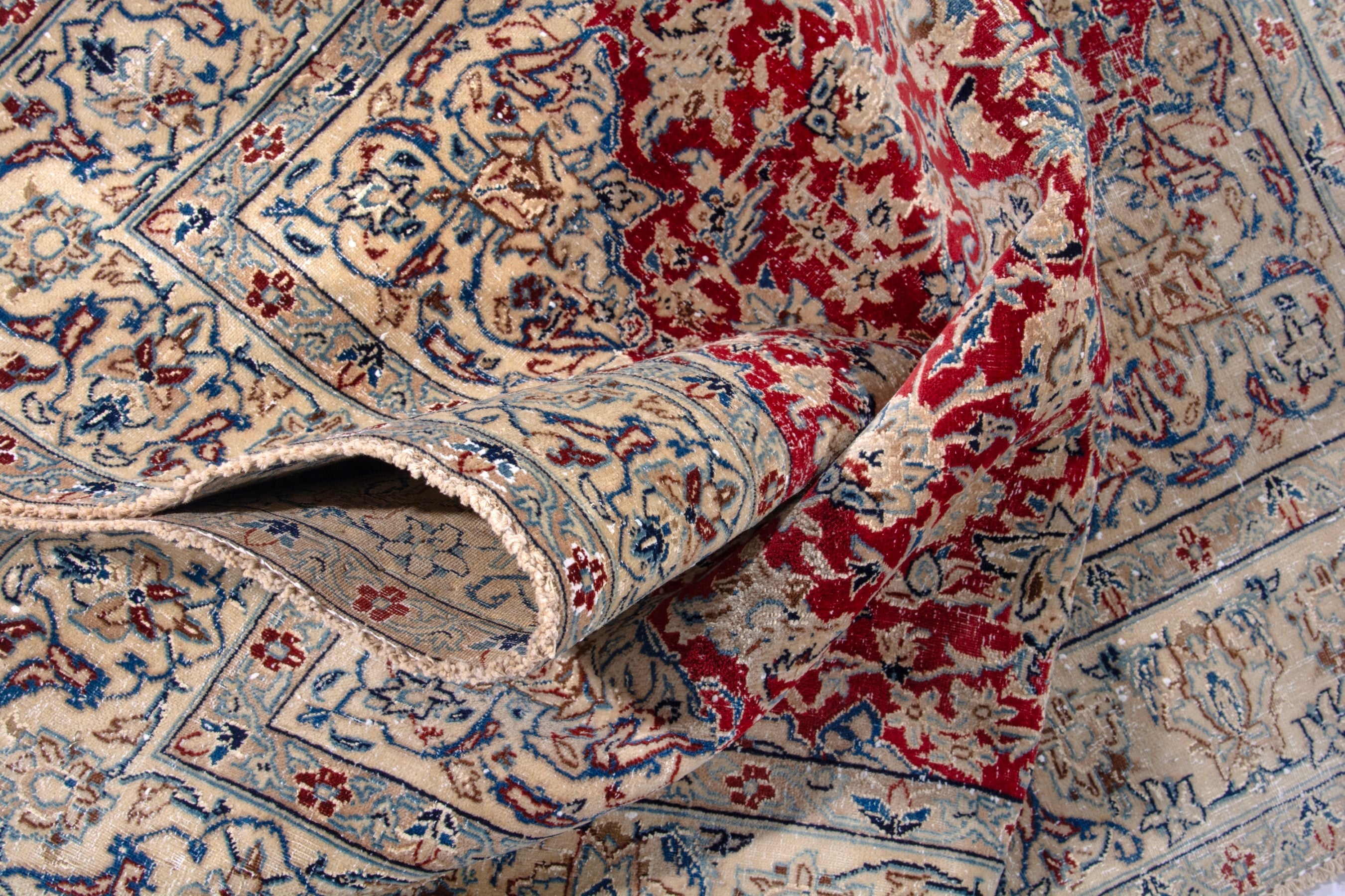 Persian Nain accent rug in deep red and cream, view 14 of 17