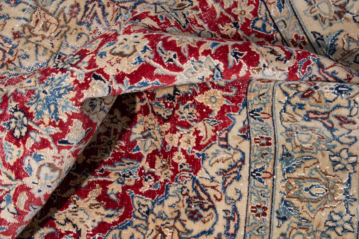 Persian Nain accent rug in deep red and cream, view 16 of 18