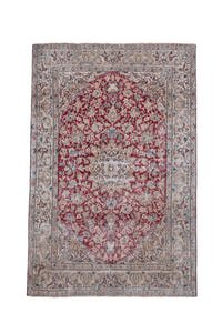 Persian Nain accent rug in deep red and cream, view 2 of 18