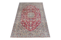 Persian Nain accent rug in deep red and cream, view 3 of 18