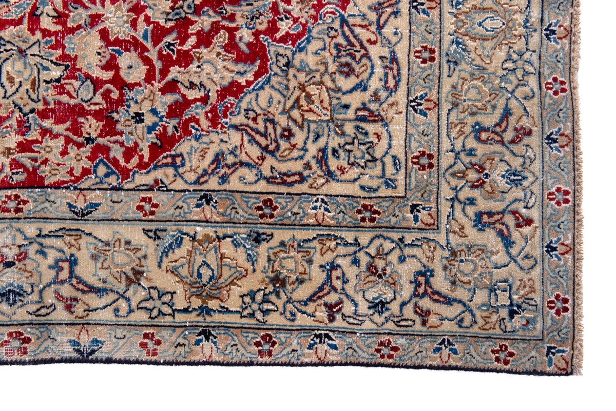 Persian Nain accent rug in deep red and cream, view 6 of 18