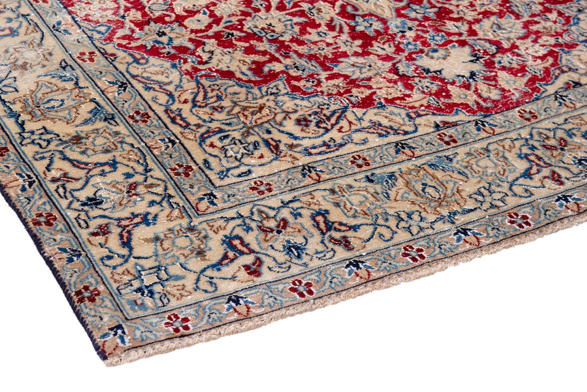 Persian Nain accent rug in deep red and cream, view 7 of 18