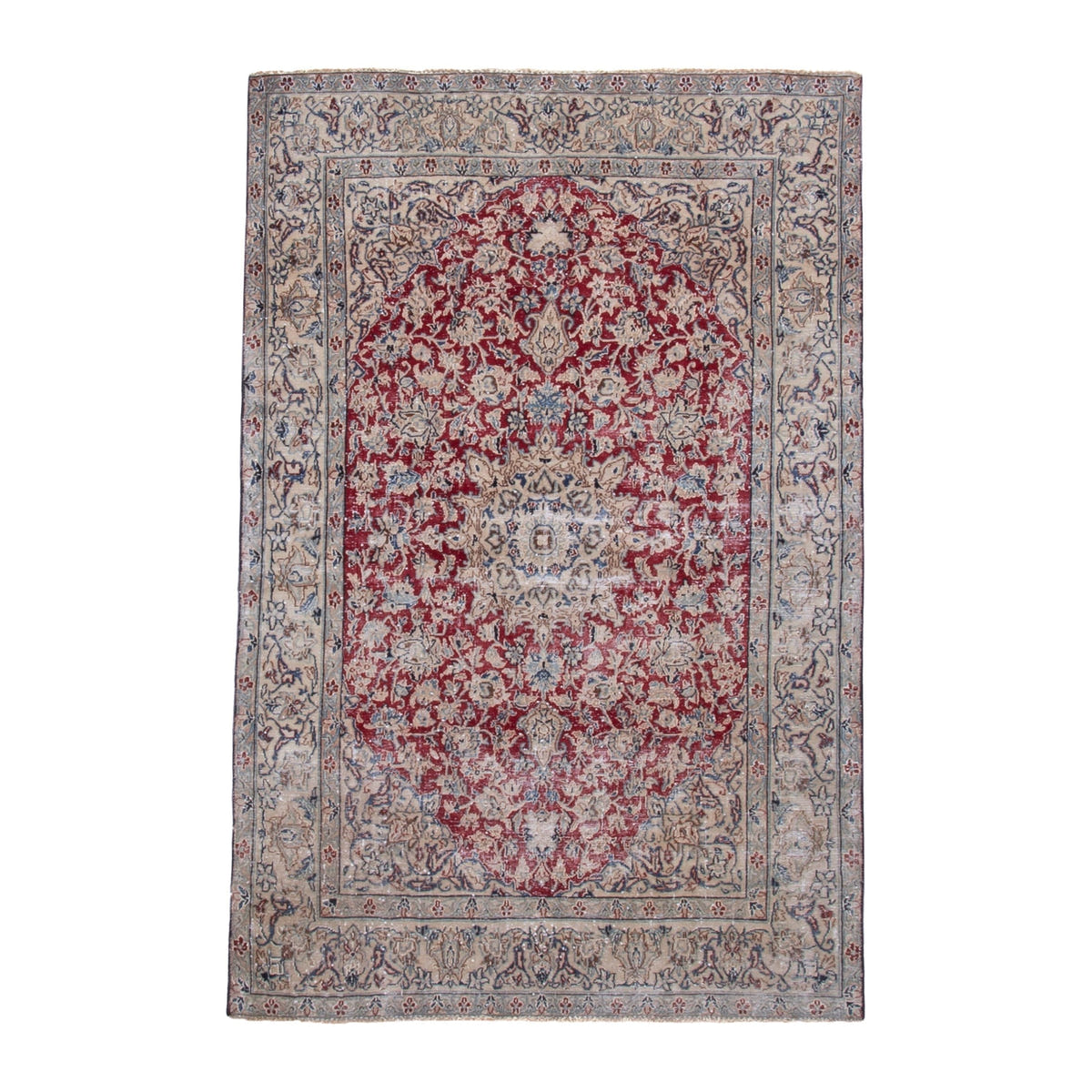 Persian Nain accent rug in deep red and cream, 3'7" x 5'7"