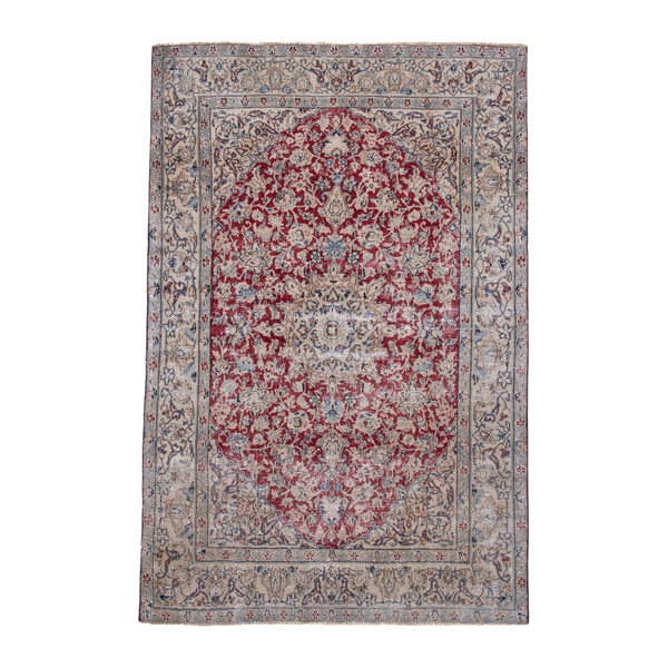 Persian Nain accent rug in deep red and cream, 3'7" x 5'7"