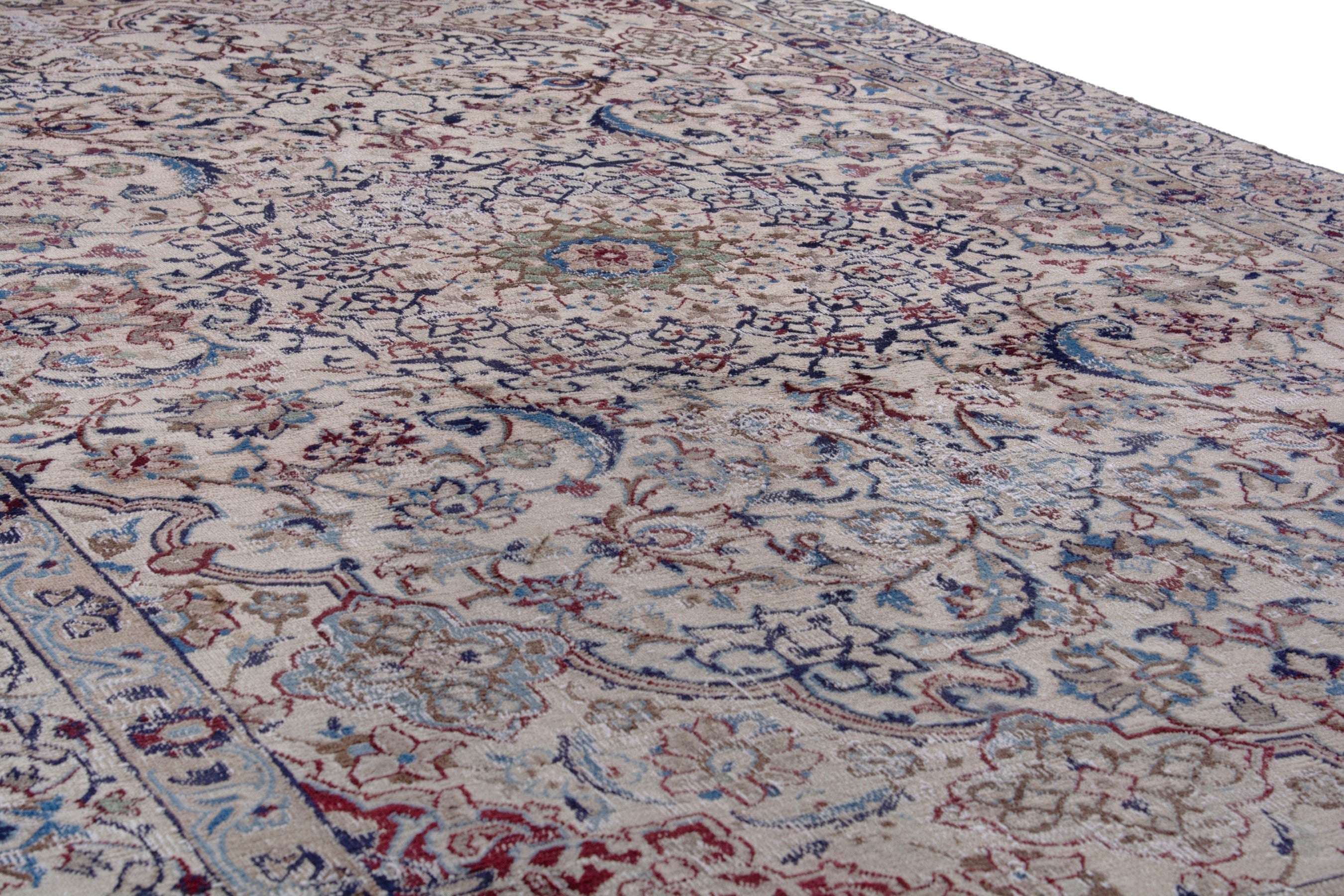 Persian Nain area rug in cream and burgundy, view 10 of 22