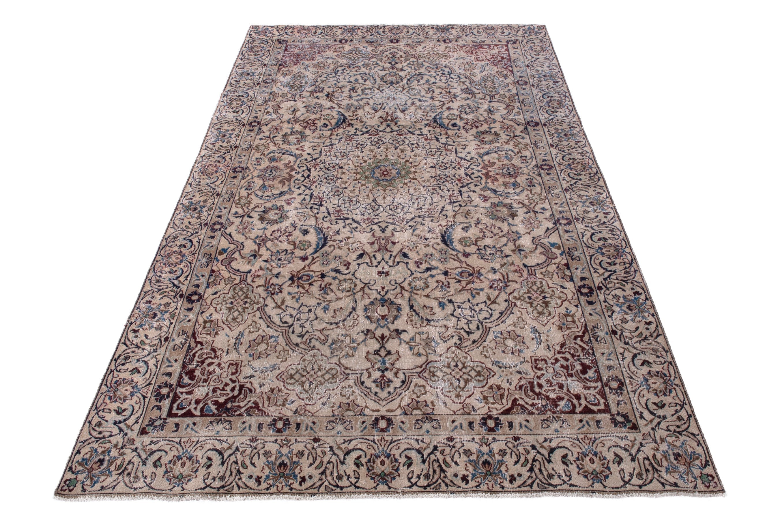Persian Nain area rug in cream and burgundy, view 2 of 22