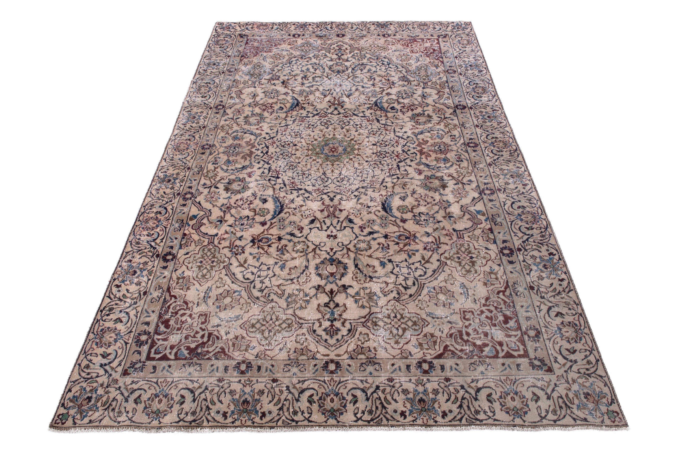 Persian Nain area rug in cream and burgundy, view 3 of 22