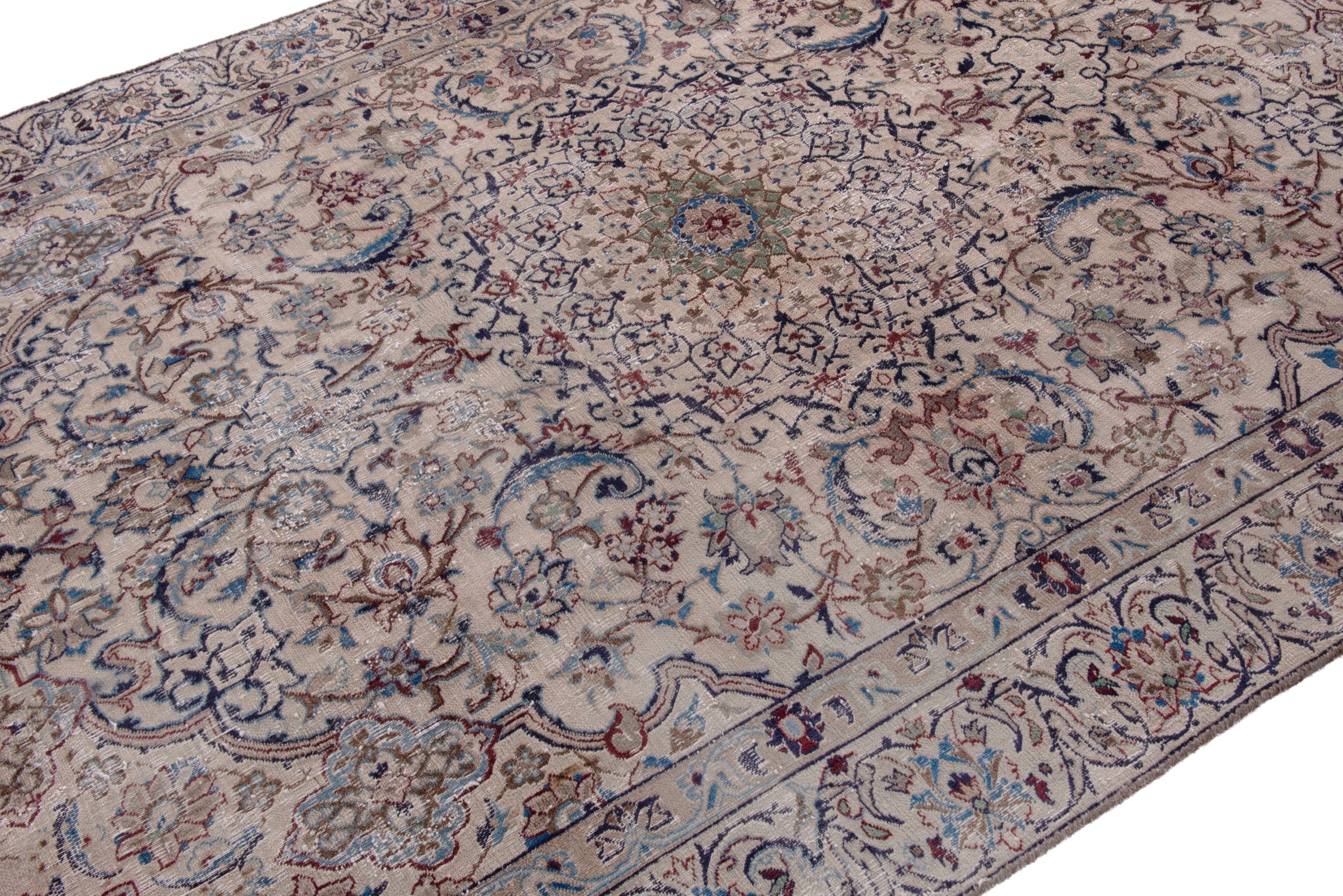 Persian Nain area rug in cream and burgundy, view 6 of 22
