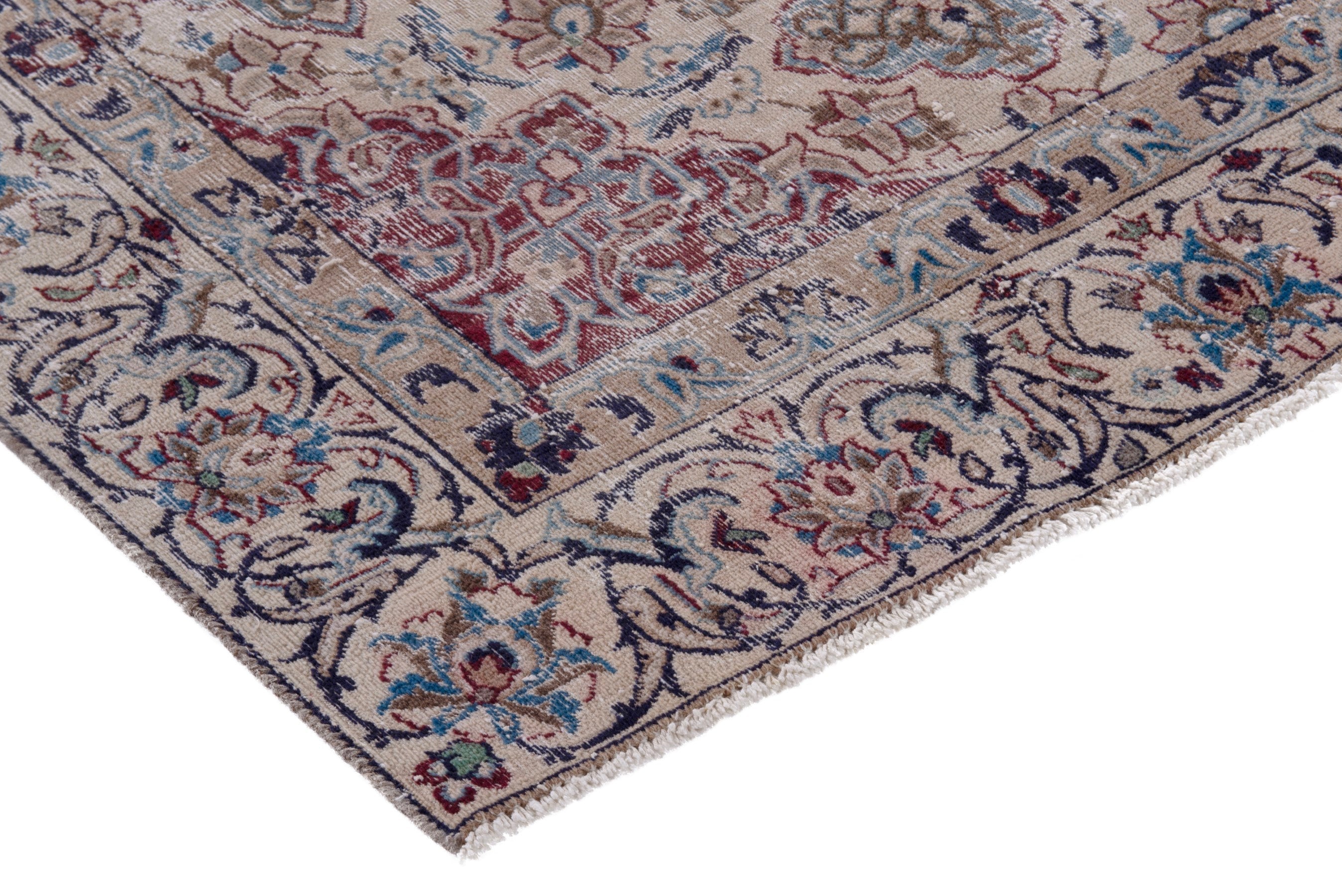 Persian Nain area rug in cream and burgundy, view 4 of 22