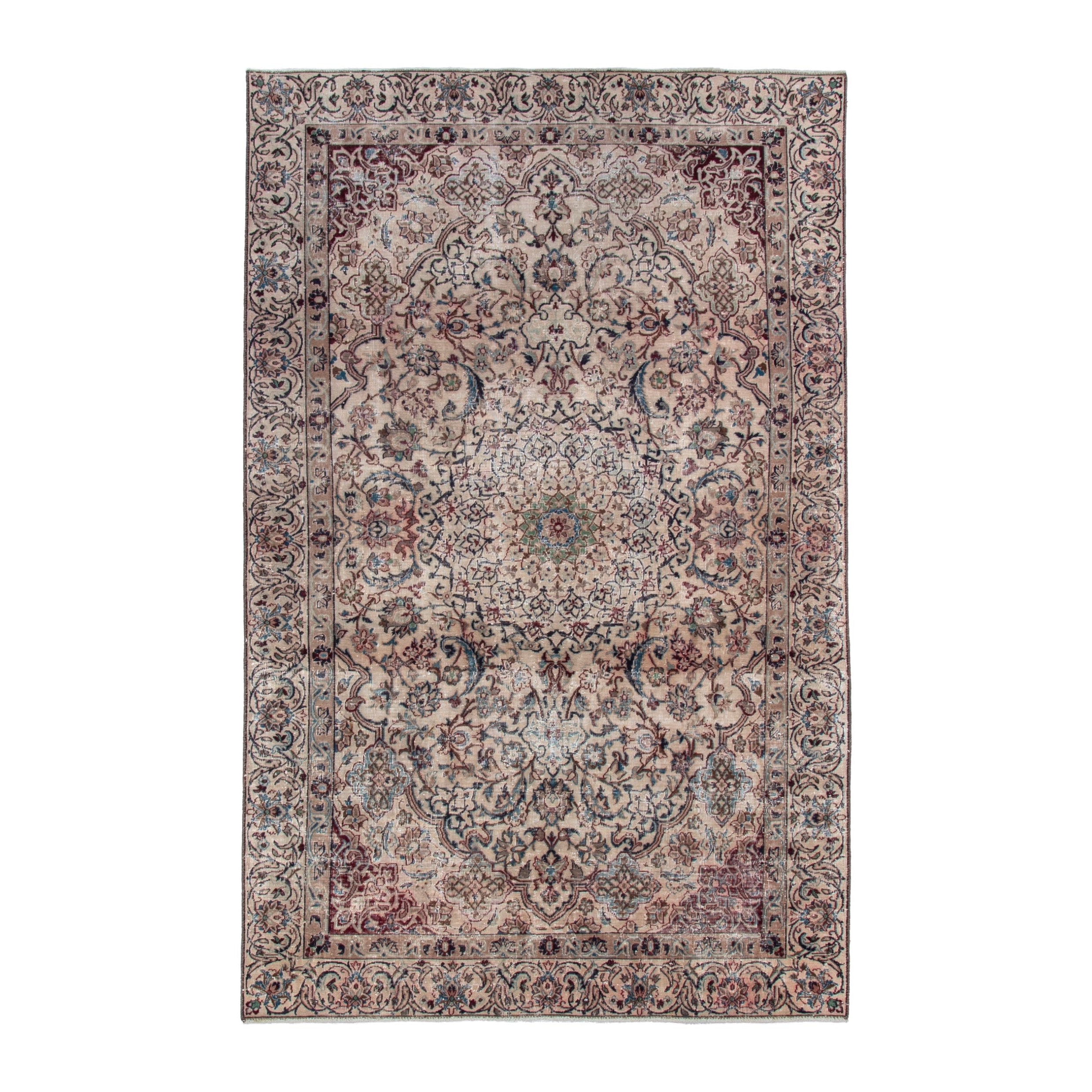 Persian Nain area rug in cream and burgundy, 5'9" x 9'2"
