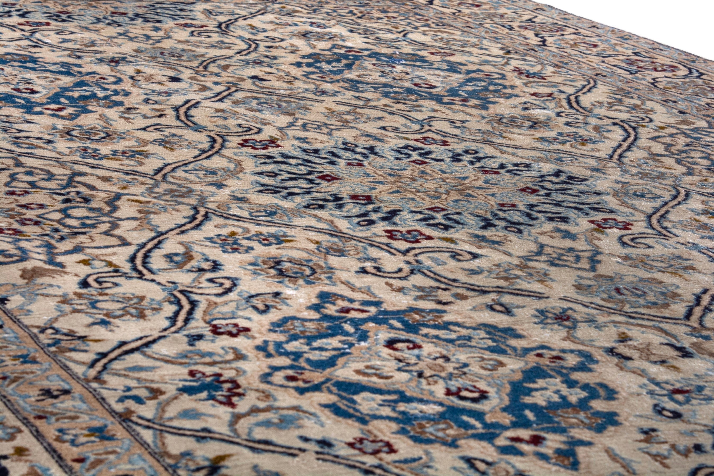Persian Nain oversized rug in ivory and greige, view 10 of 24