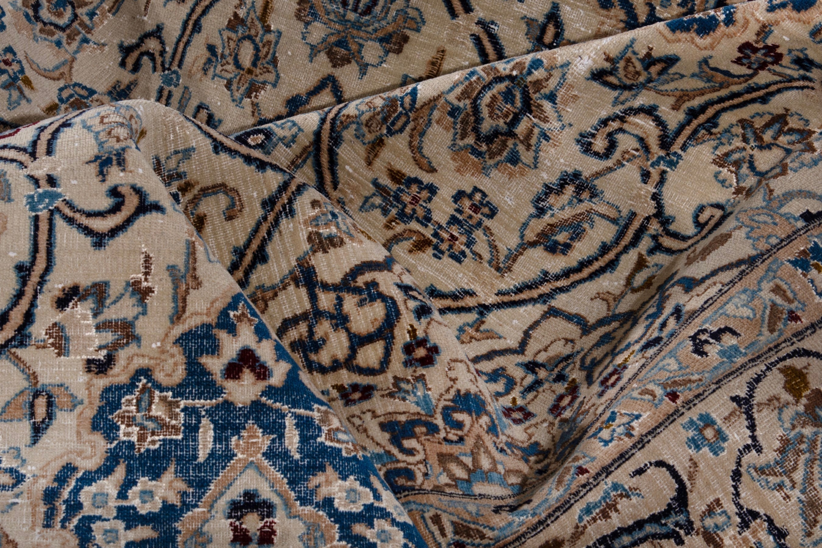 Persian Nain oversized rug in ivory and greige, view 23 of 24