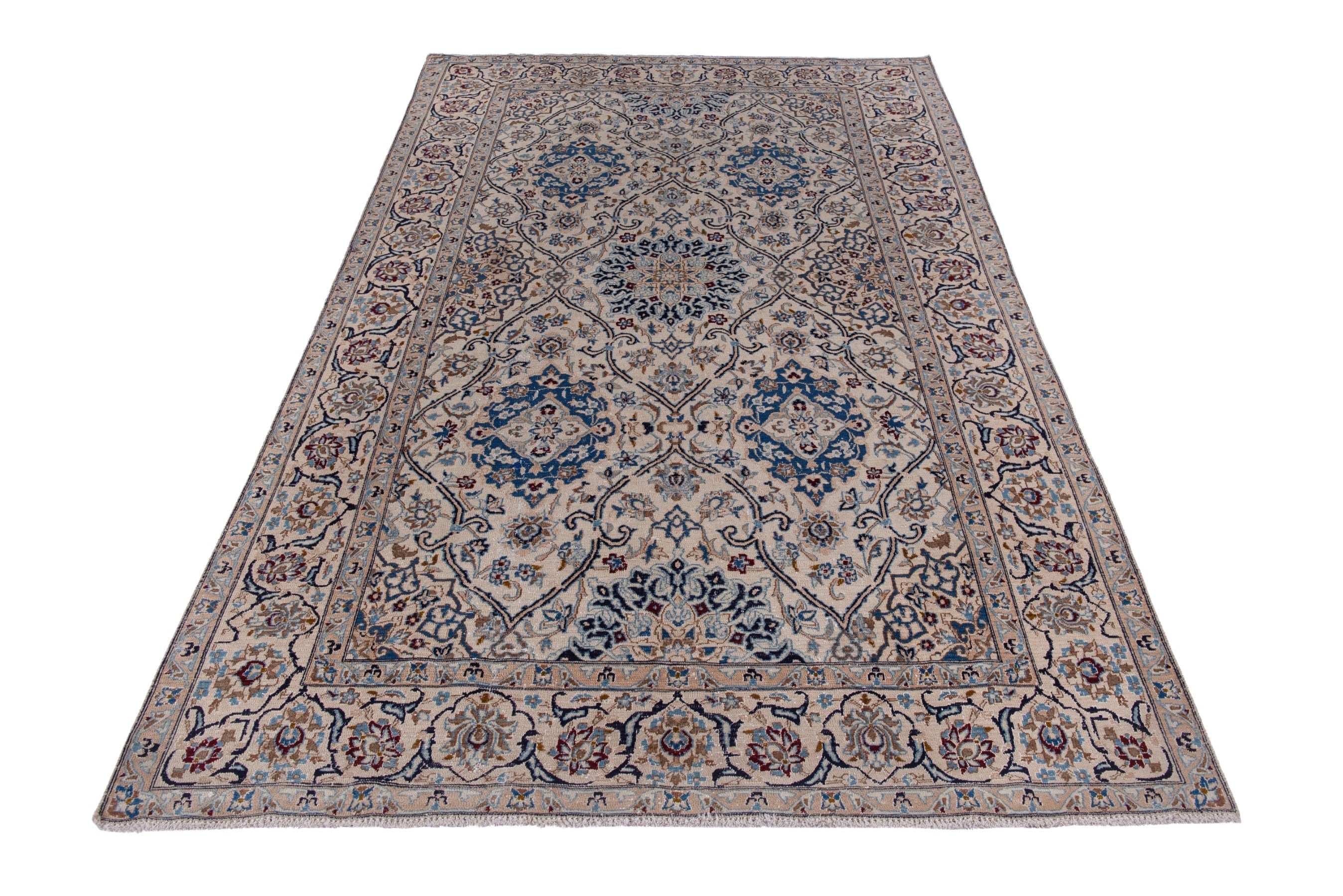 Persian Nain oversized rug in ivory and greige, view 2 of 24
