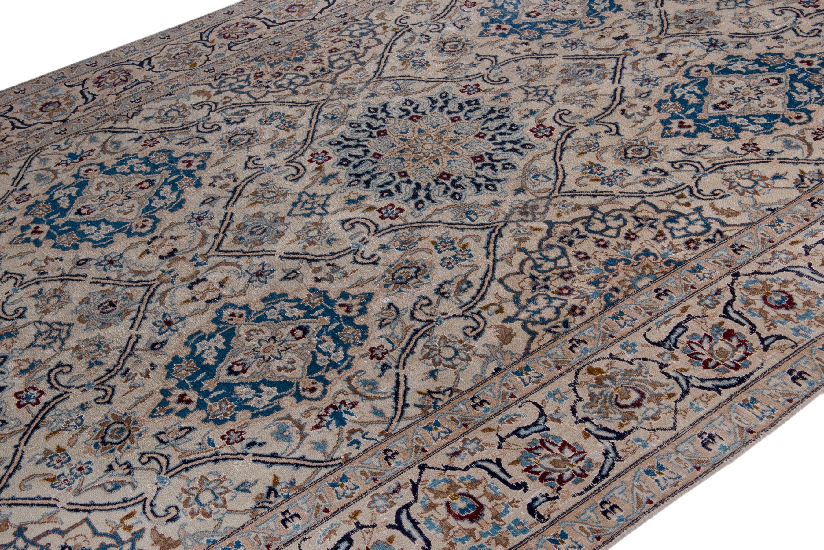 Persian Nain oversized rug in ivory and greige, view 6 of 24