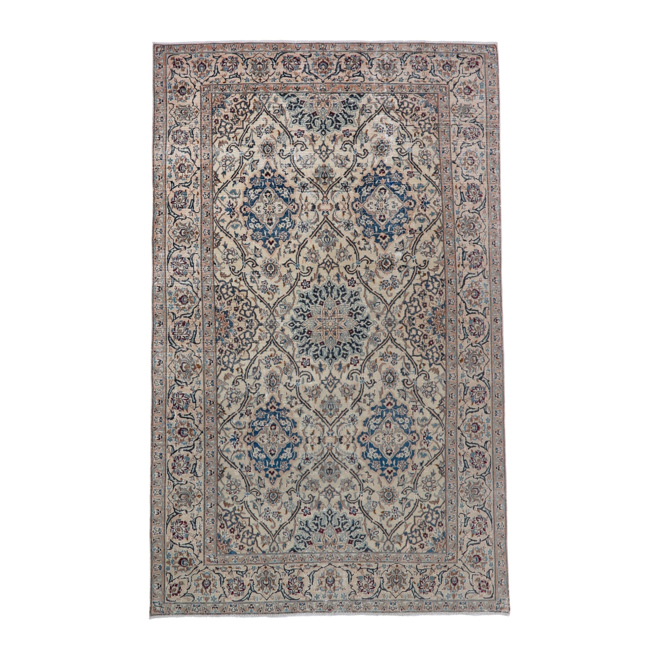 Persian Nain oversized rug in ivory and greige, 6'6" x 10'6"