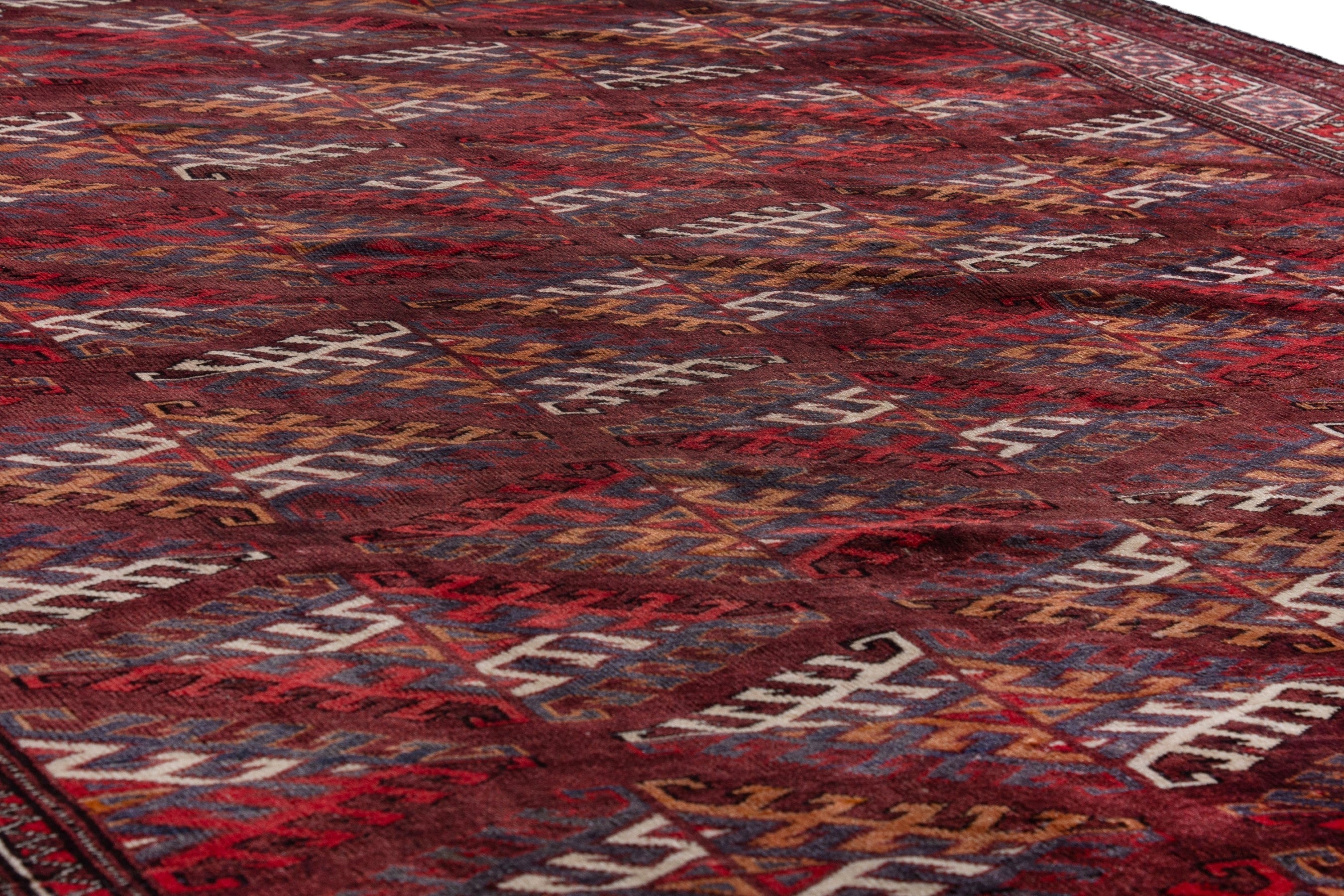 Persian Torkaman oversized rug in burgundy and brick, view 10 of 19