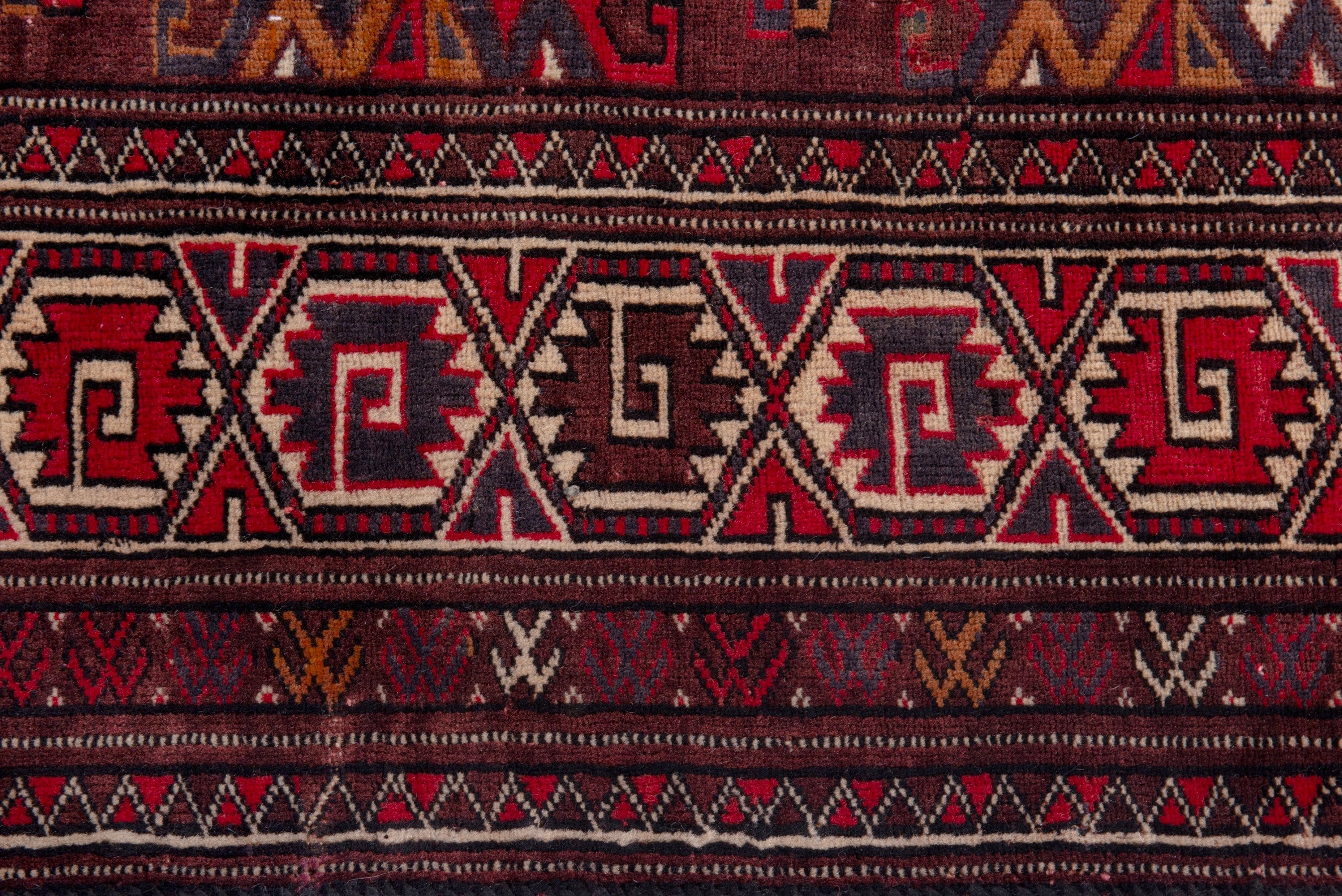 Persian Torkaman oversized rug in burgundy and brick, view 14 of 19