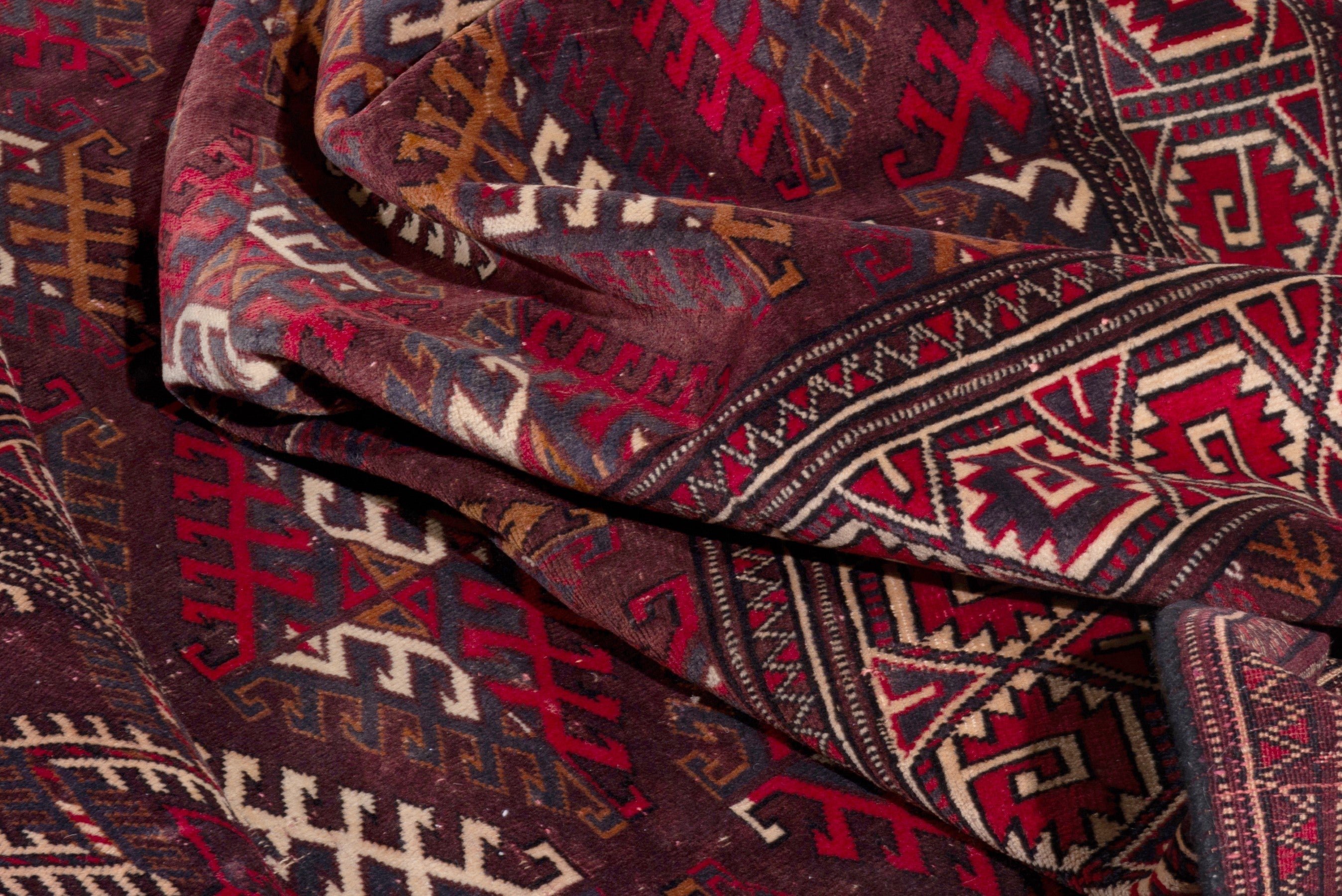 Persian Torkaman oversized rug in burgundy and brick, view 15 of 19