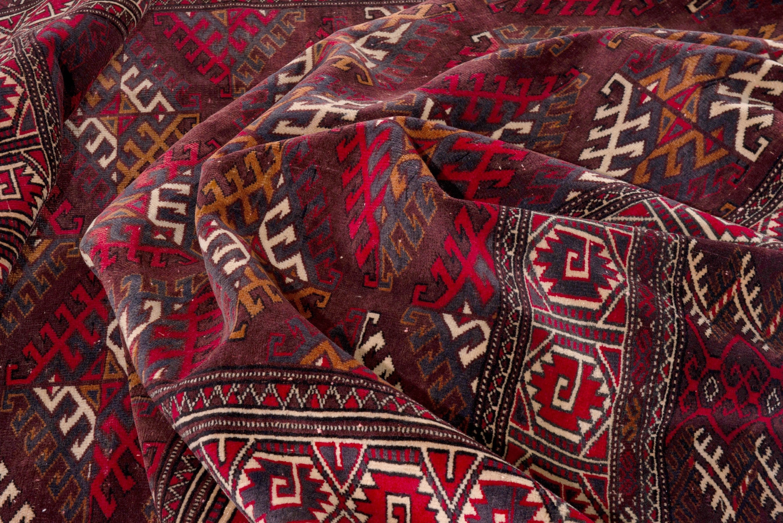 Persian Torkaman oversized rug in burgundy and brick, view 16 of 19