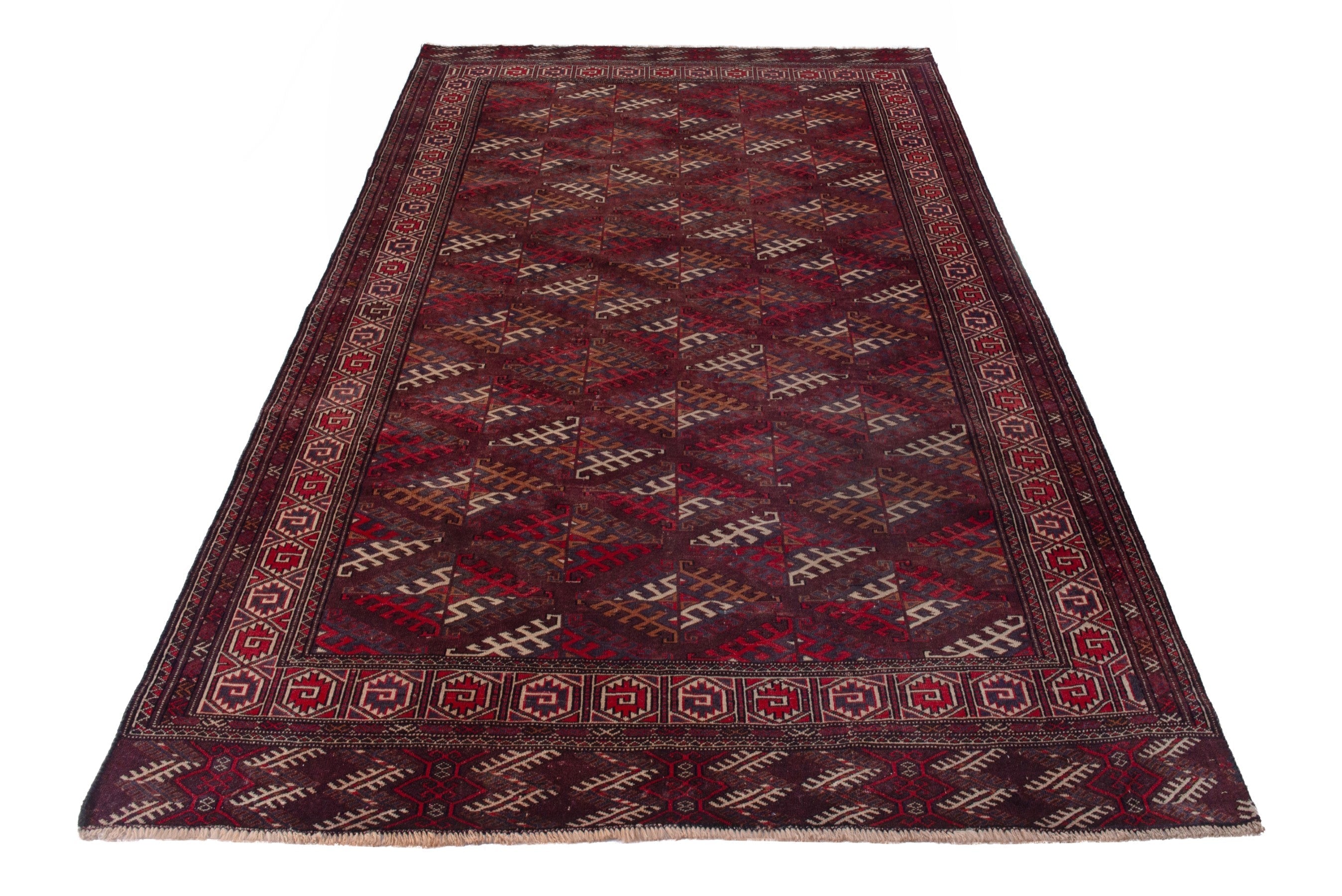 Persian Torkaman oversized rug in burgundy and brick, view 2 of 19