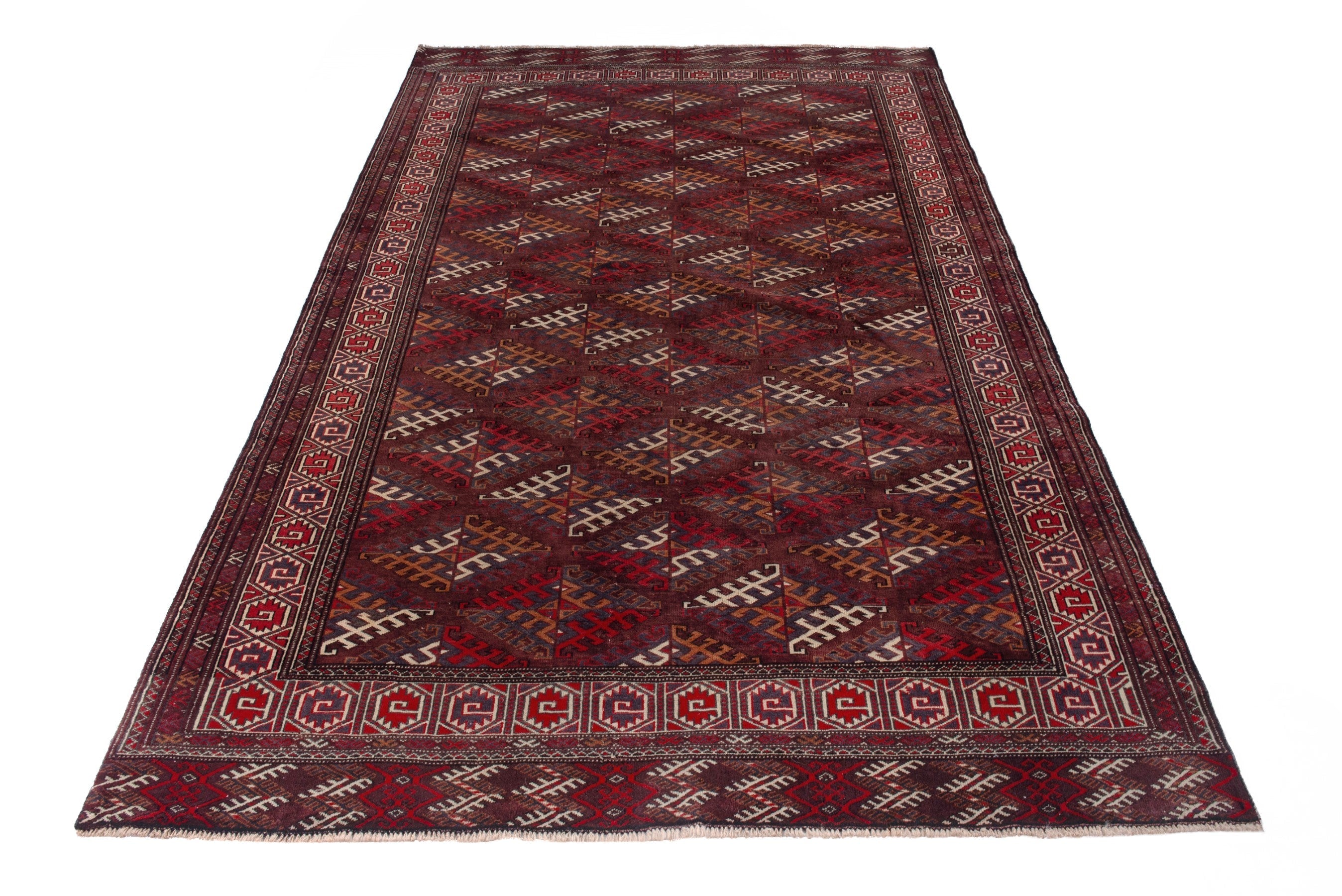 Persian Torkaman oversized rug in burgundy and brick, view 3 of 19