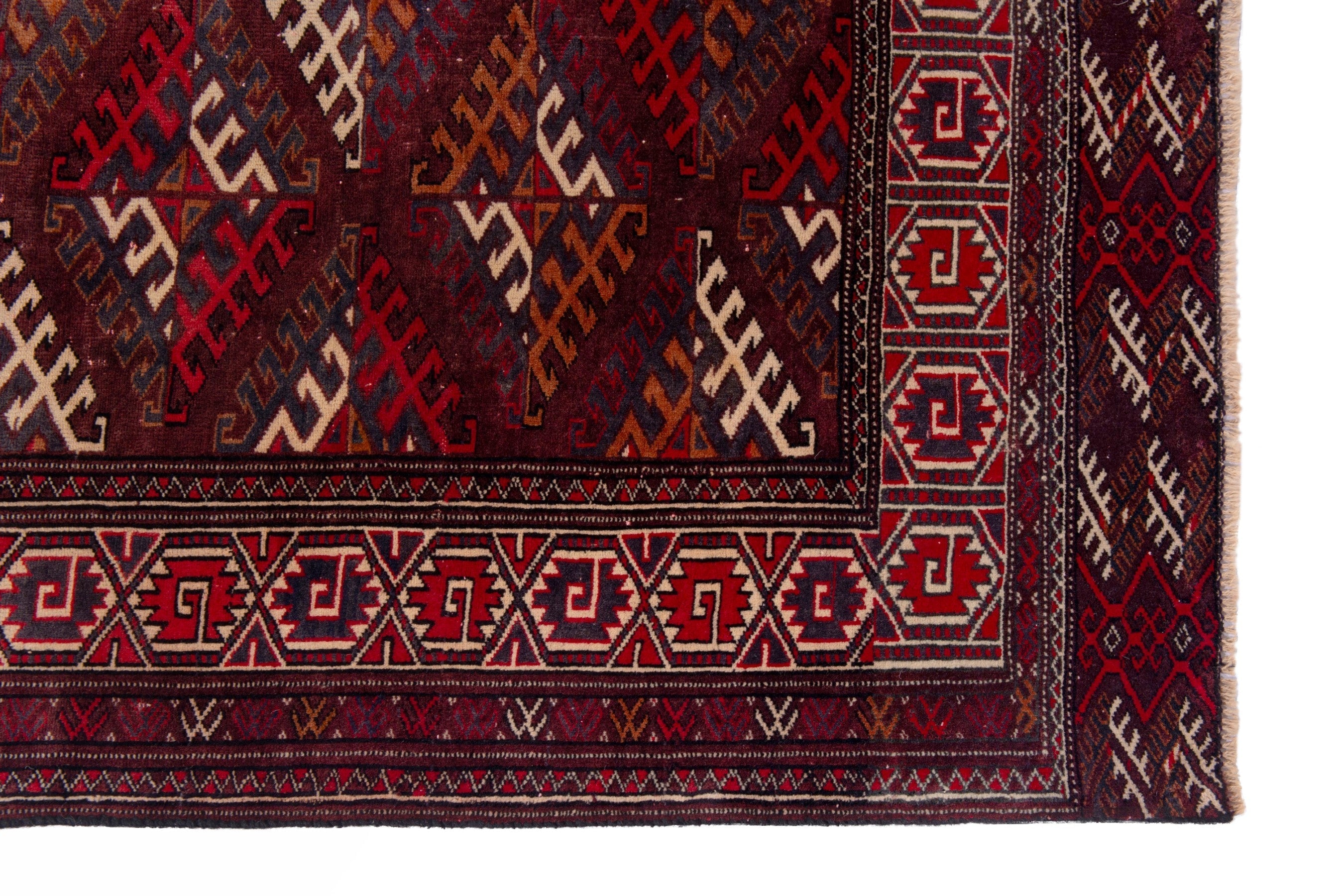 Persian Torkaman oversized rug in burgundy and brick, view 5 of 19