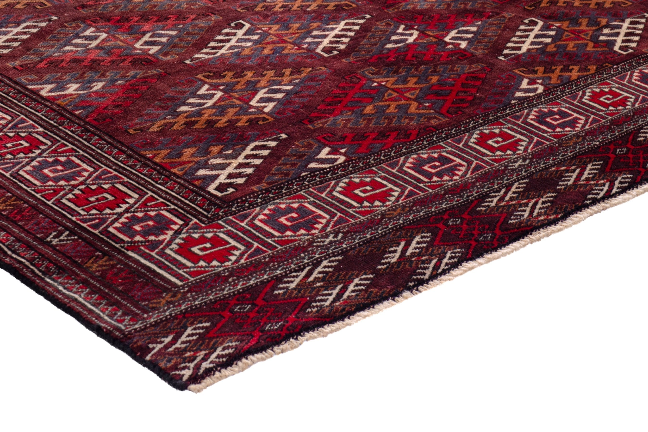 Persian Torkaman oversized rug in burgundy and brick, view 4 of 19