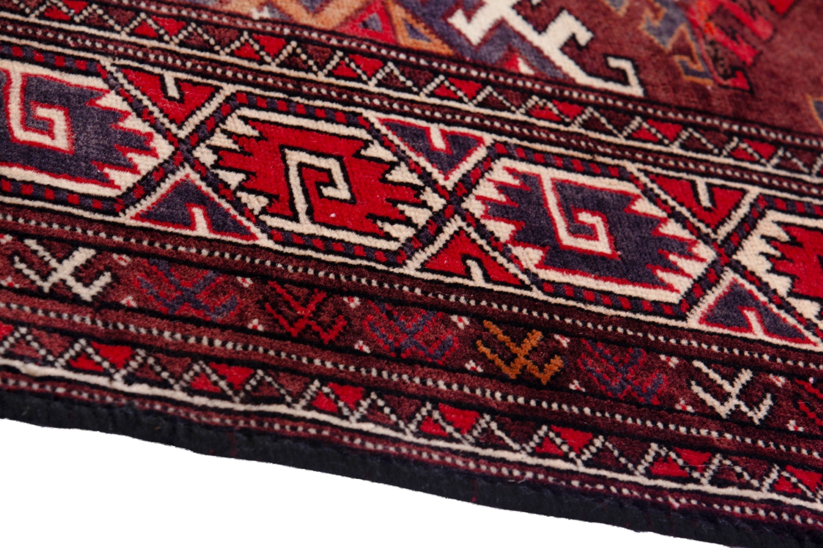 Persian Torkaman oversized rug in burgundy and brick, view 8 of 19