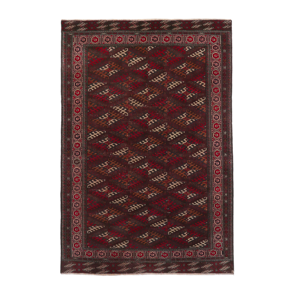 Persian Torkaman oversized rug in burgundy and brick, 7'1" x 10'8"