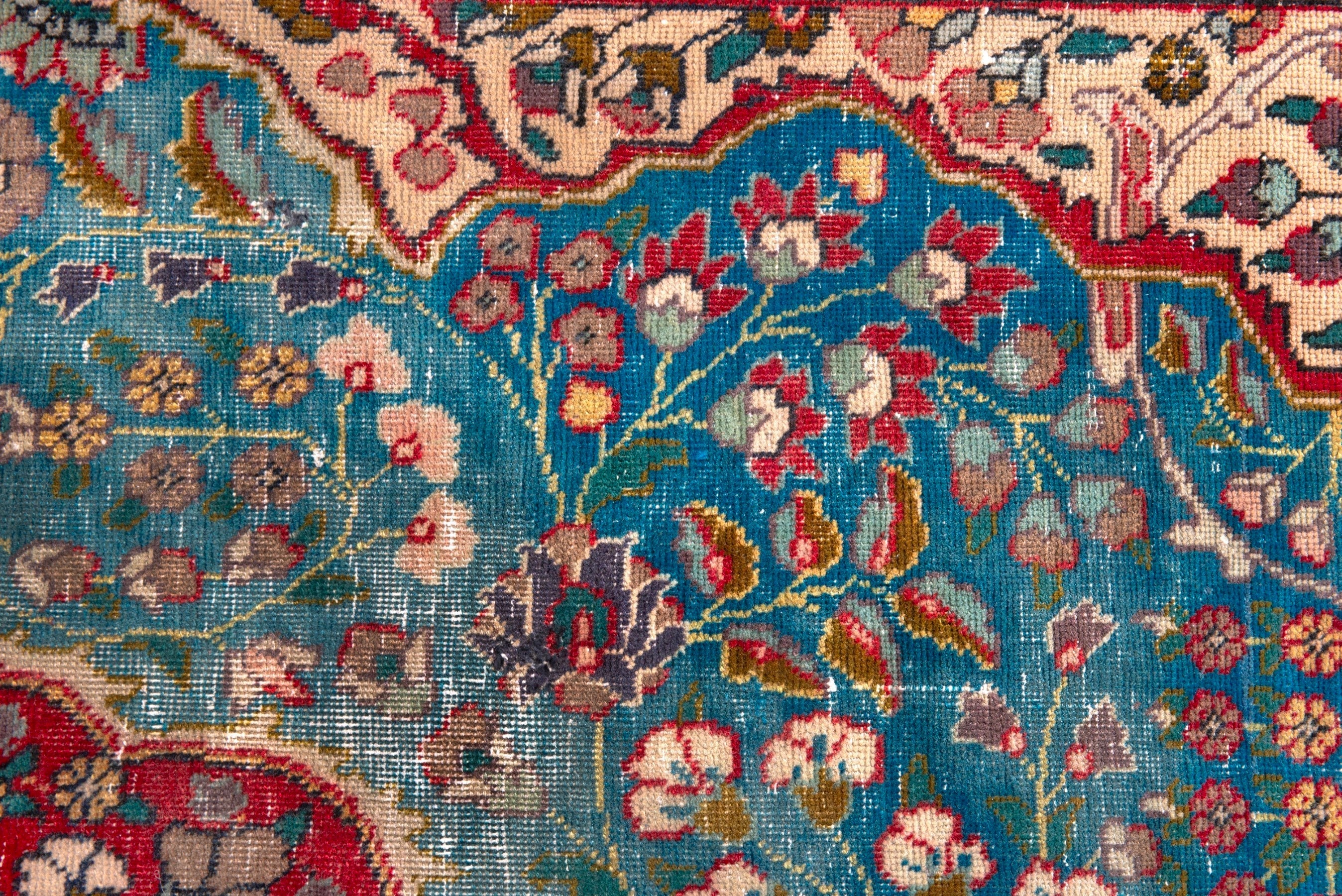 Persian Tabriz area rug in blue gray and faded red, view 15 of 22