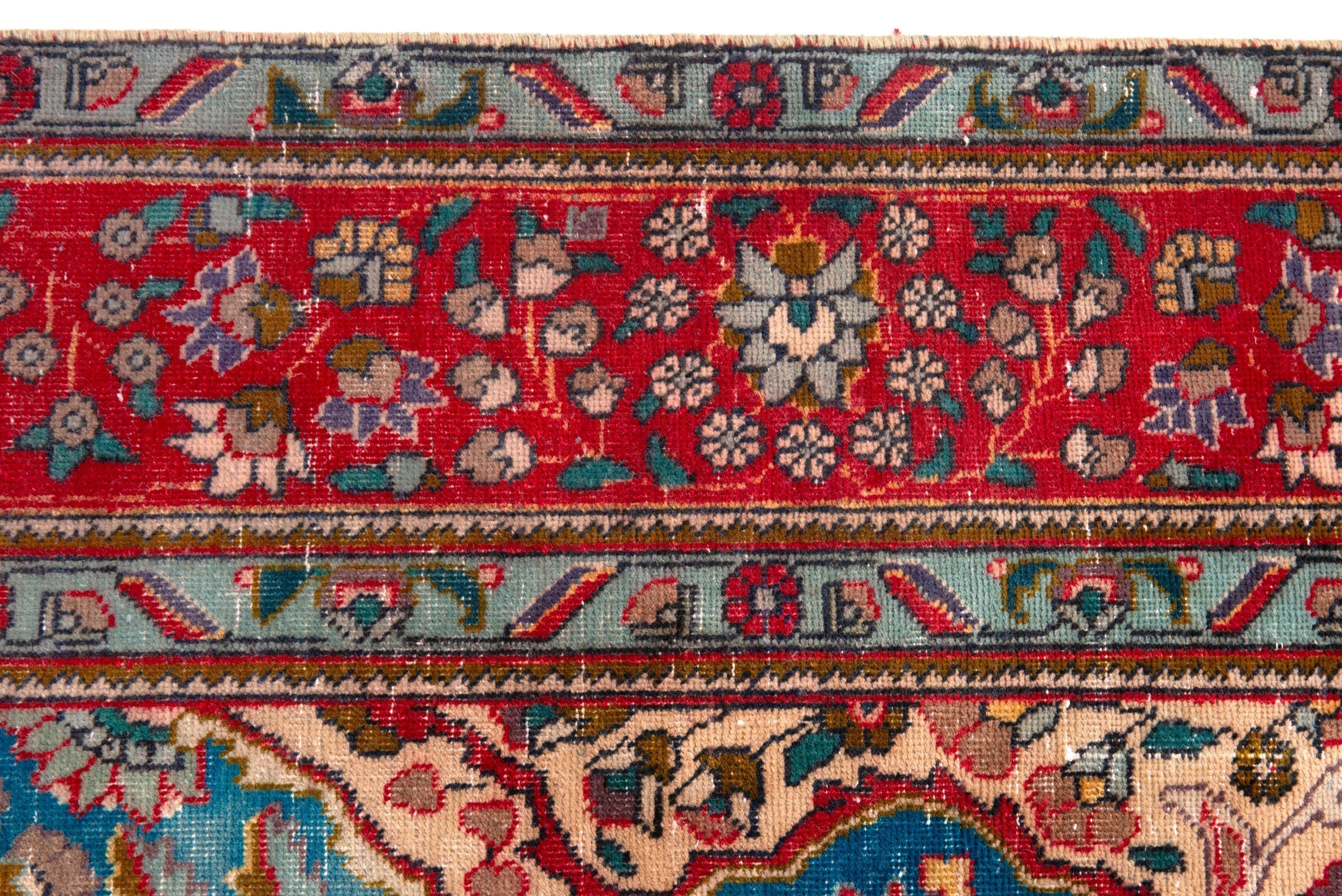Persian Tabriz area rug in blue gray and faded red, view 16 of 22