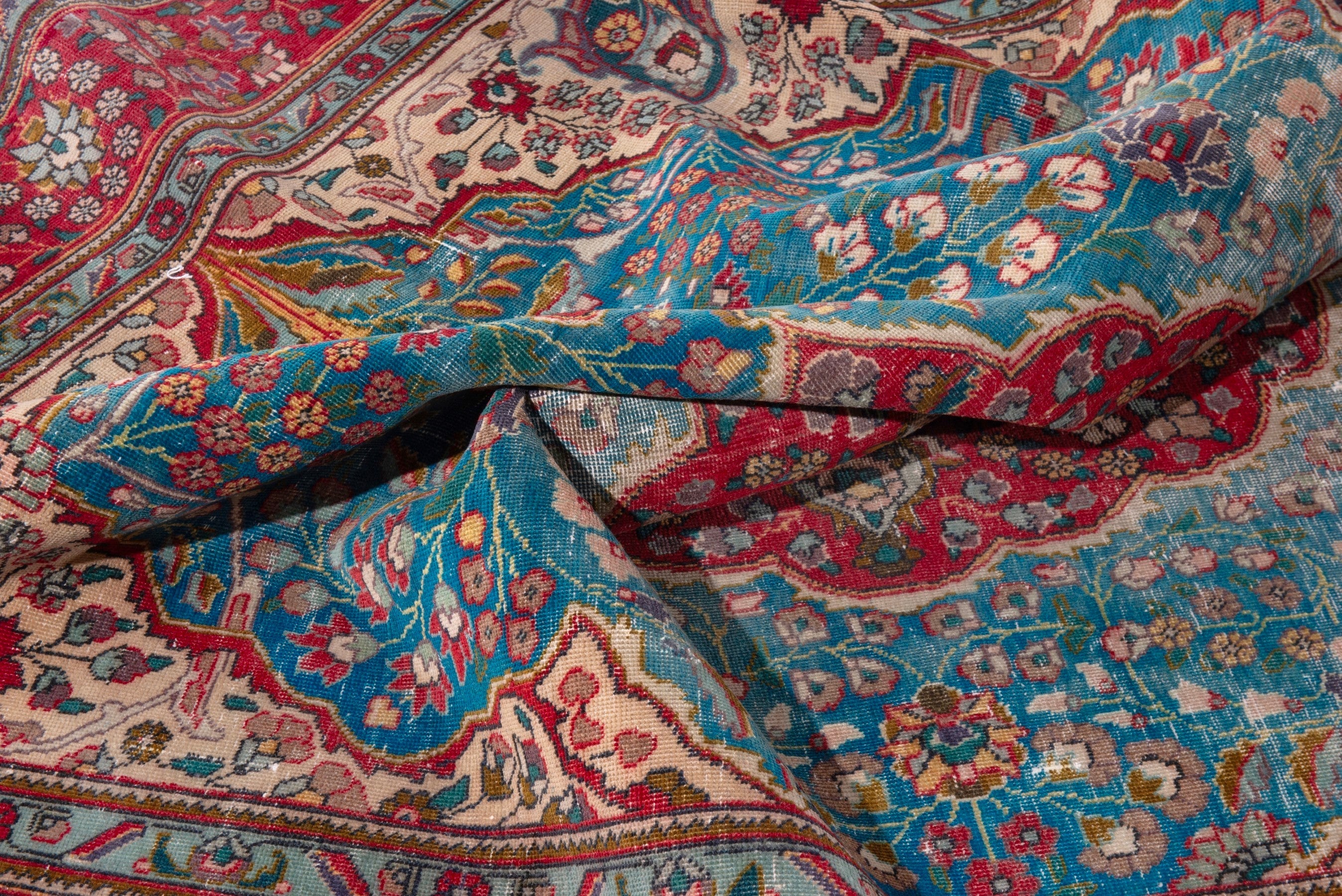 Persian Tabriz area rug in blue gray and faded red, view 17 of 22