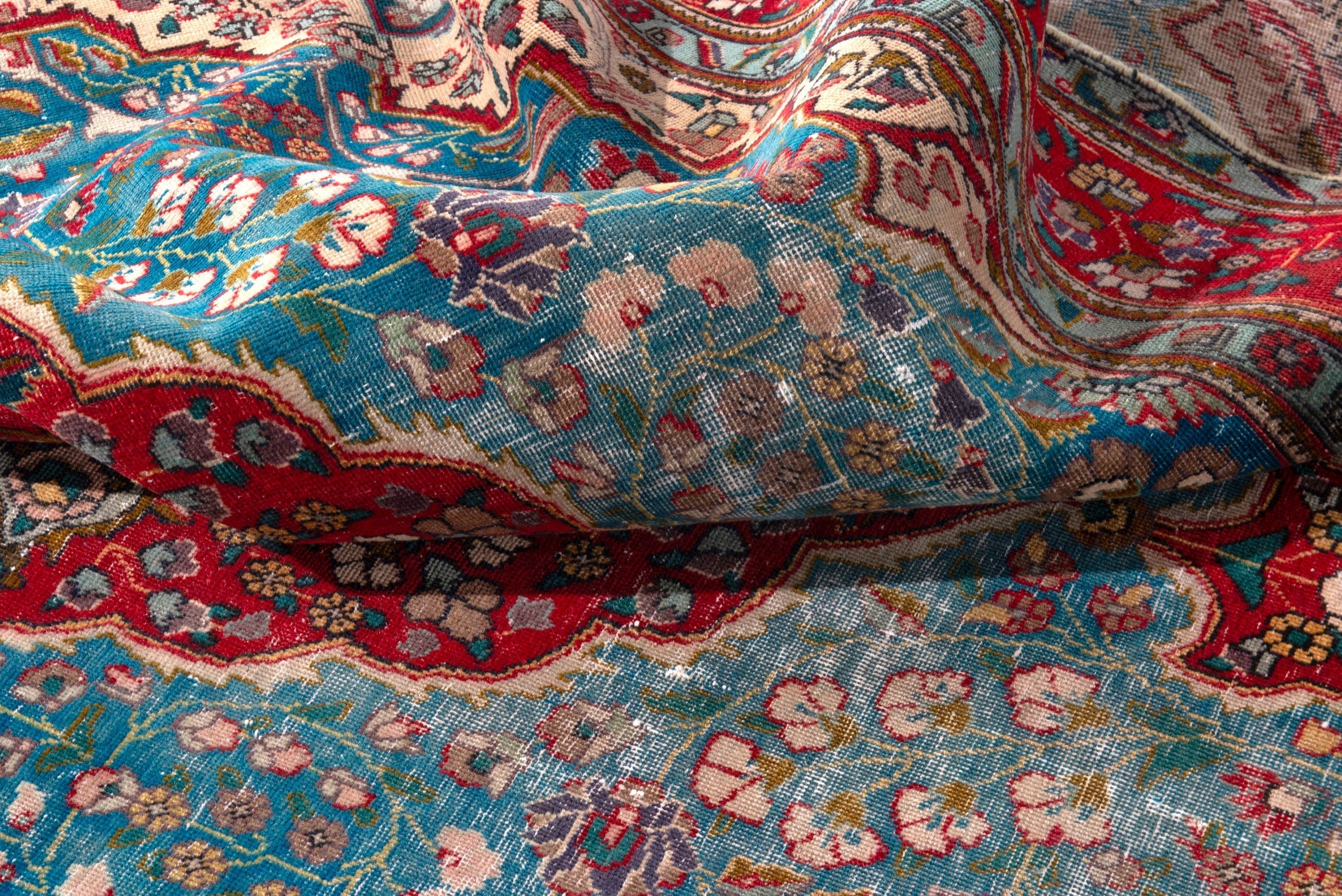 Persian Tabriz area rug in blue gray and faded red, view 18 of 22