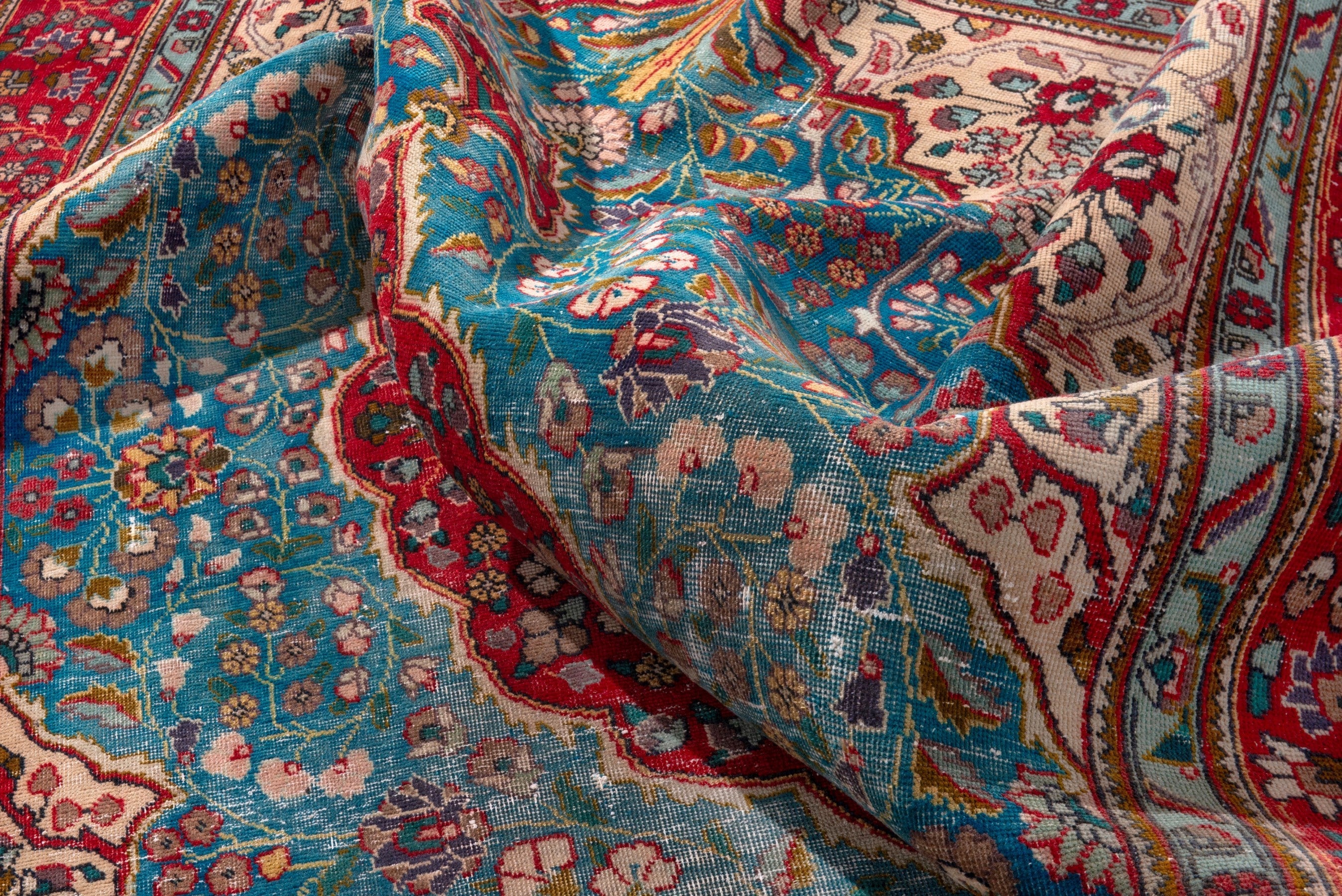 Persian Tabriz area rug in blue gray and faded red, view 19 of 22