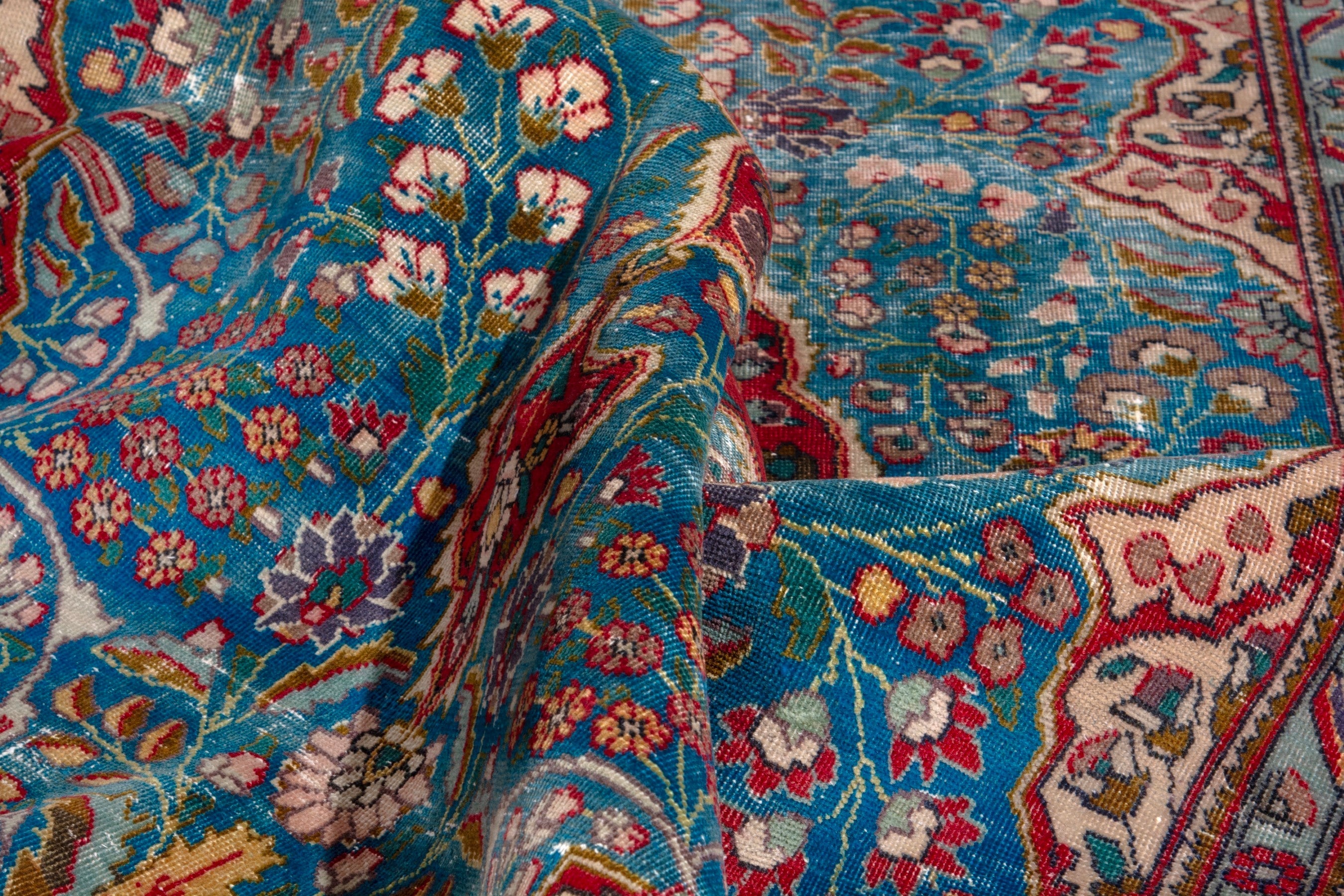 Persian Tabriz area rug in blue gray and faded red, view 21 of 22